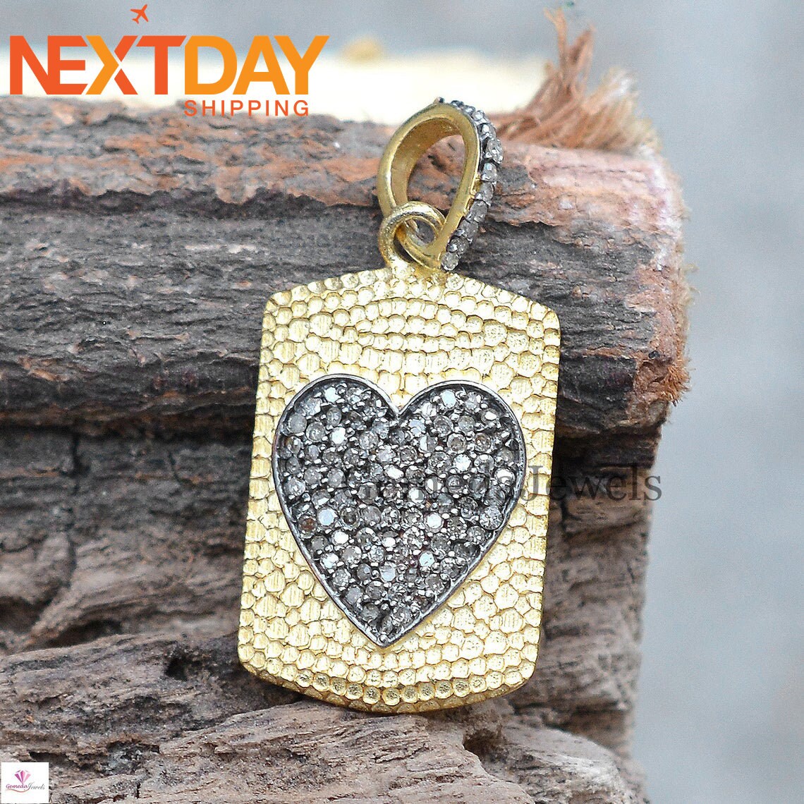 925 Silver Gold Plated Pendant Jewelry, Genuine Pave Diamond Heart Pendant, Handmade Diamond Necklace Jewelry, Wedding Gift, 16" Link Chain