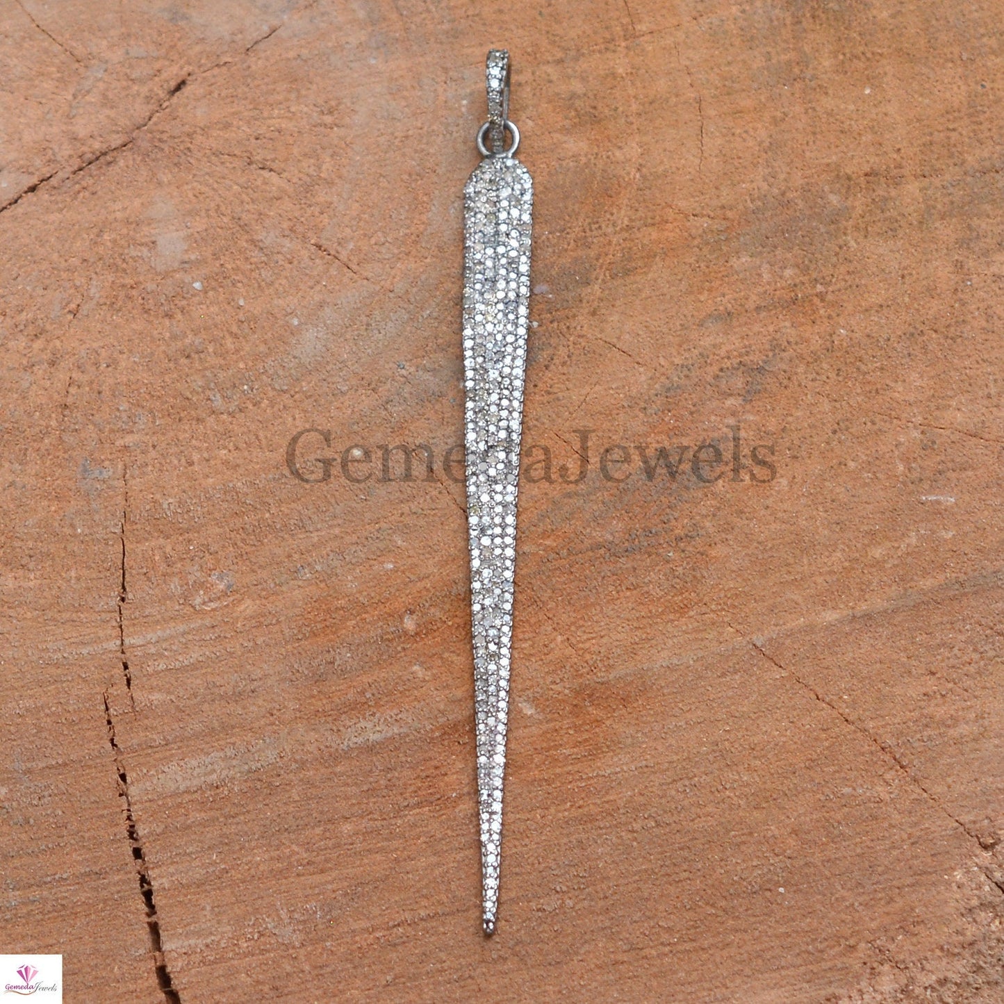 Genuine Pave Diamond Pendant, DAGGER Pendant Necklace, 925 Sterling Silver Jewelry, Diamond Necklace Jewelry, 16" Silver Link Chain, Gifts
