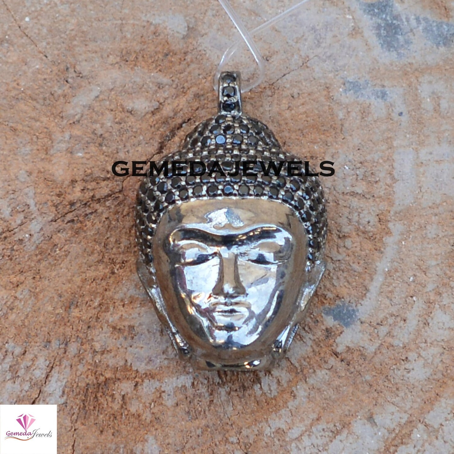 Black Spinel Buddha Pendant, Sterling Silver Pendant, Gemstone Silver Jewelry, Silver Buddha Pendant, Religious Pendant, 925 Silver Jewelry