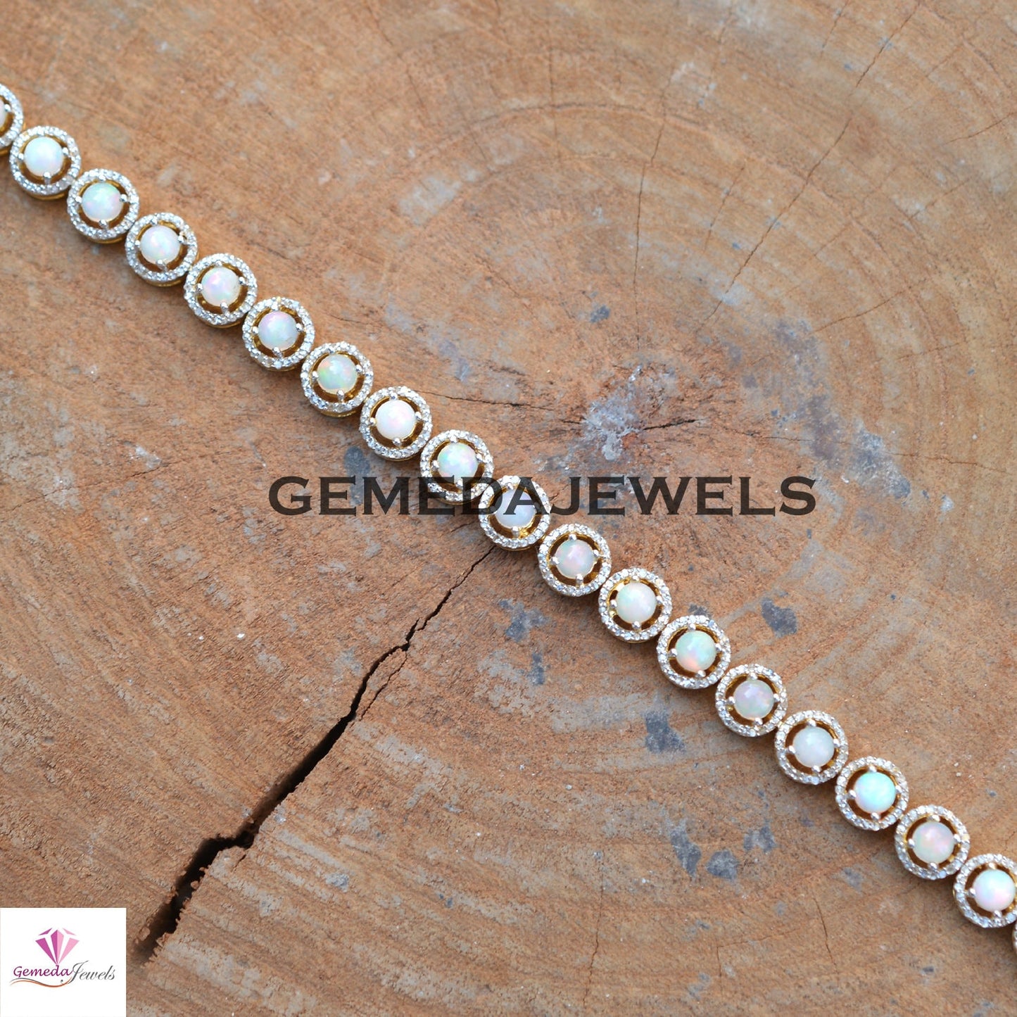 Classic Opal Gemstone Bracelet, 925 Silver Jewelry, 14k Gold Vermeil Bracelet, Pave Diamond Bracelet, Gemstone Silver Jewelry, 8" Bracelet