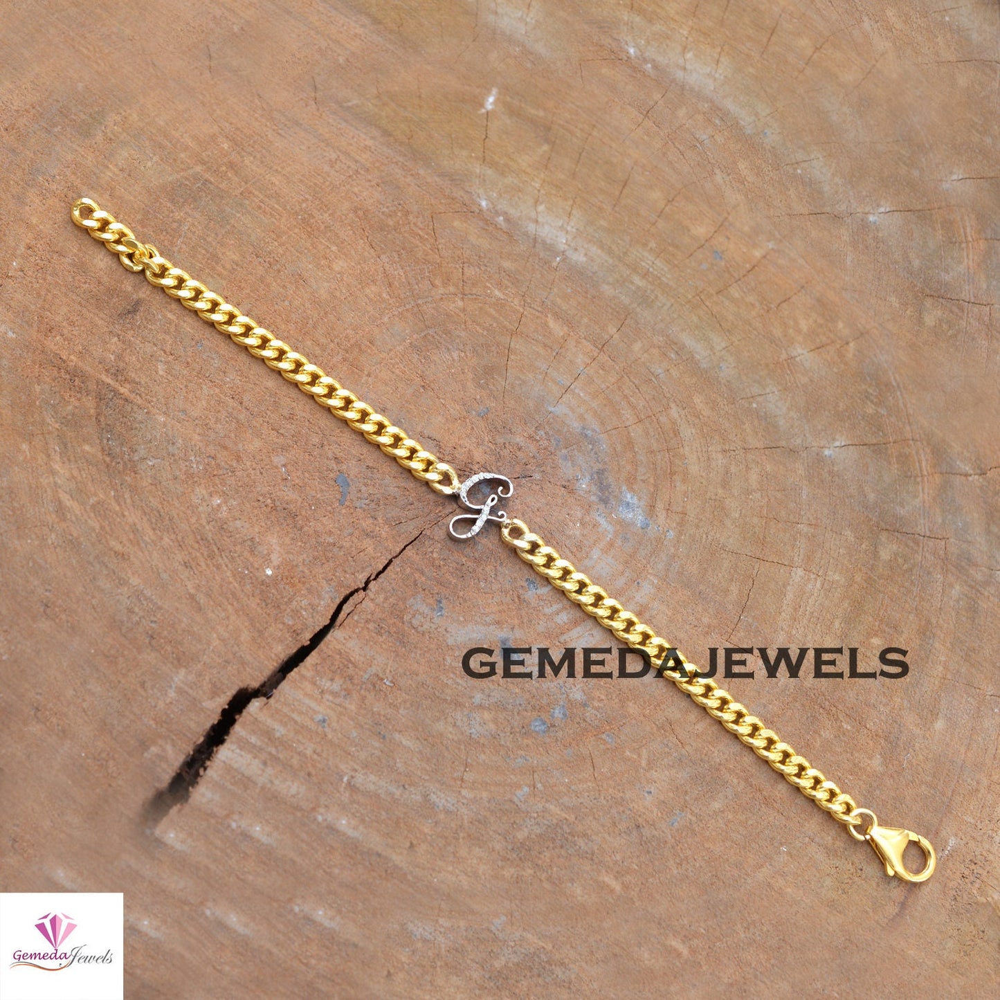 Pave Diamond G Initial Bracelet, 14k Gold Plated Jewelry, 925 Silver Link Chain Bracelet, Diamond Initial Bracelet Jewelry Personalized Gift