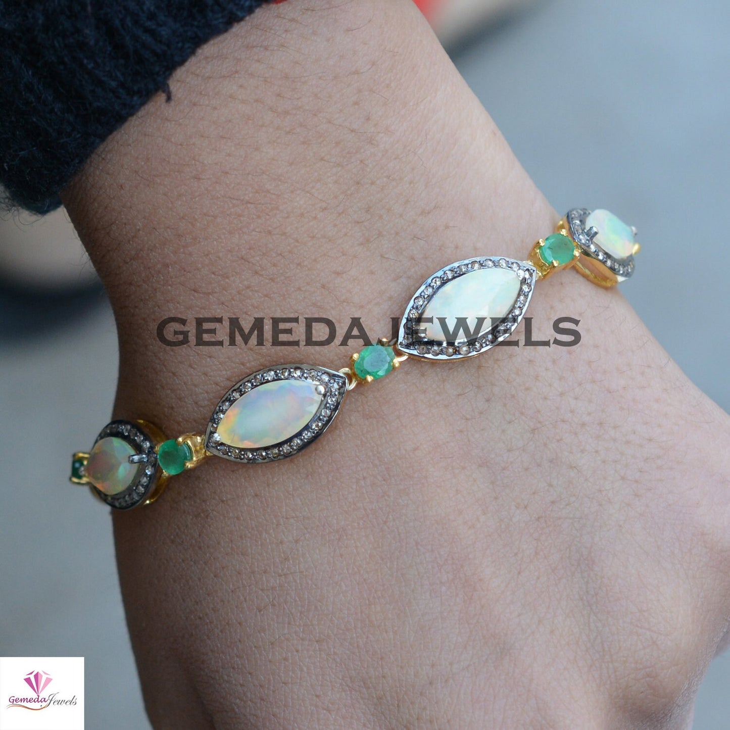 Natural Opal Gemstone Bracelet, 925 Silver Bracelet, BRACELET JEWELLERY, Pave Diamond Bracelet, Link Bracelet Jewelry, Gold Plated Jewelry