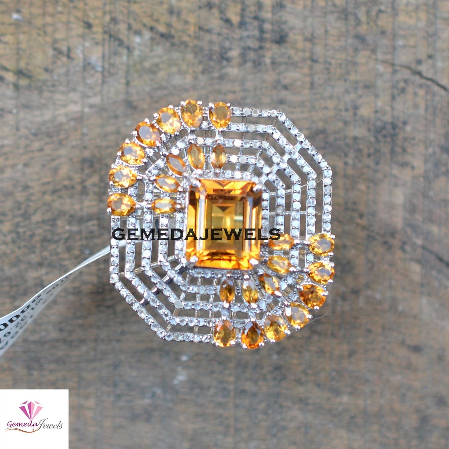 Sale! Citrine Gemstone Ring, Pave Diamond Ring, 925 Sterling Silver Jewelry, Gemstone Diamond Jewelry, Women Gift Jewelry, Wedding Jewelry