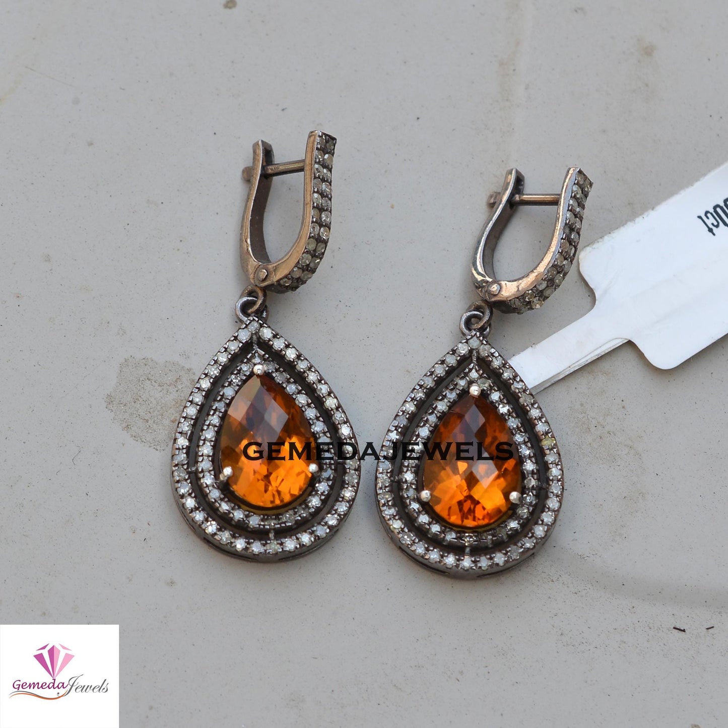 Sale!! Stunning Citrine Gemstone Earrings, Oxidized 925 Silver Jewelry, Pave Diamond Earrings, Gemstone Jewellery, Women's Gift Jewelry