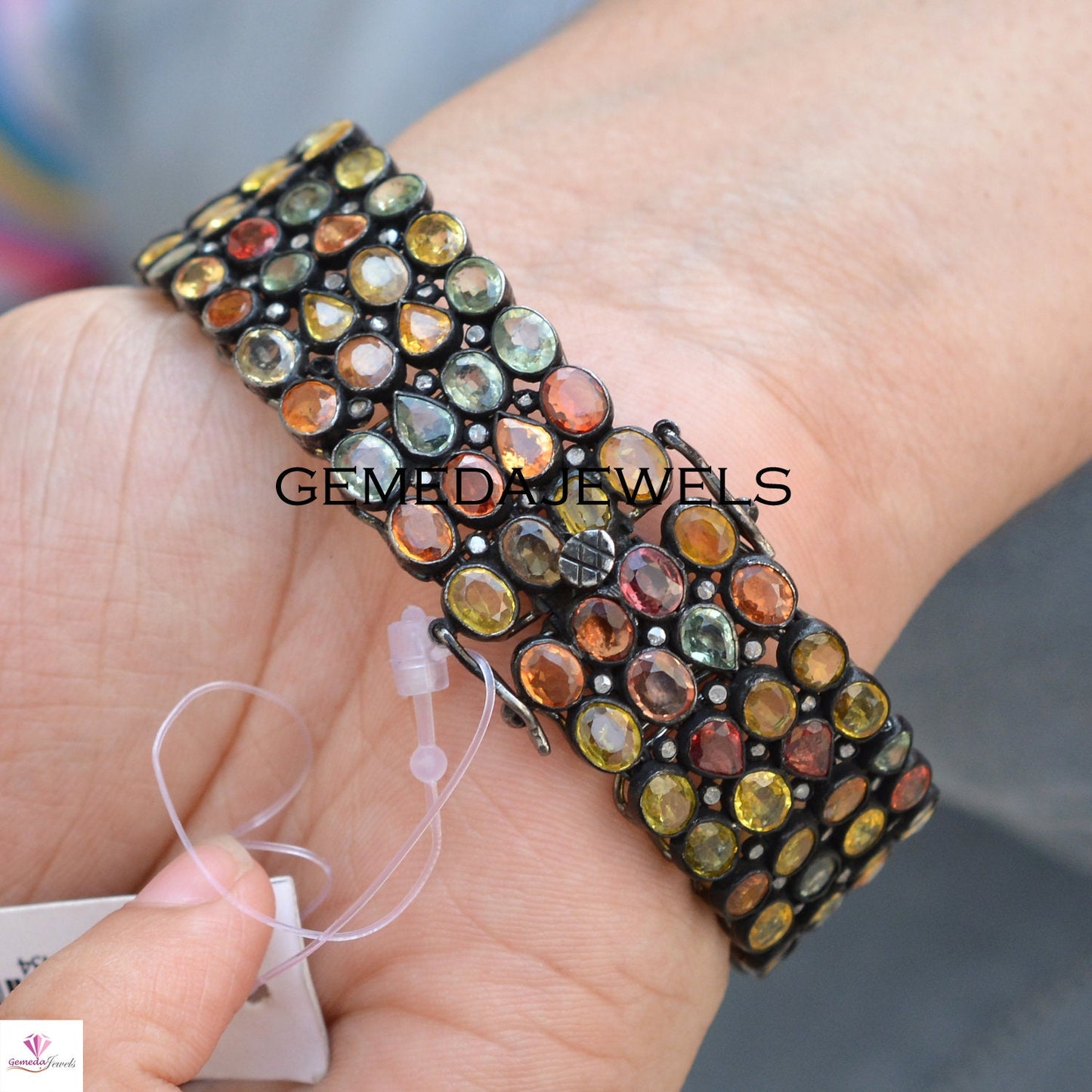 Multi Color Tourmaline Bracelet, Pave Diamond Jewelry, Solid 925 Sterling Silver Jewelry, Diamond Gemstone Bracelet, Wedding Gift Jewelry