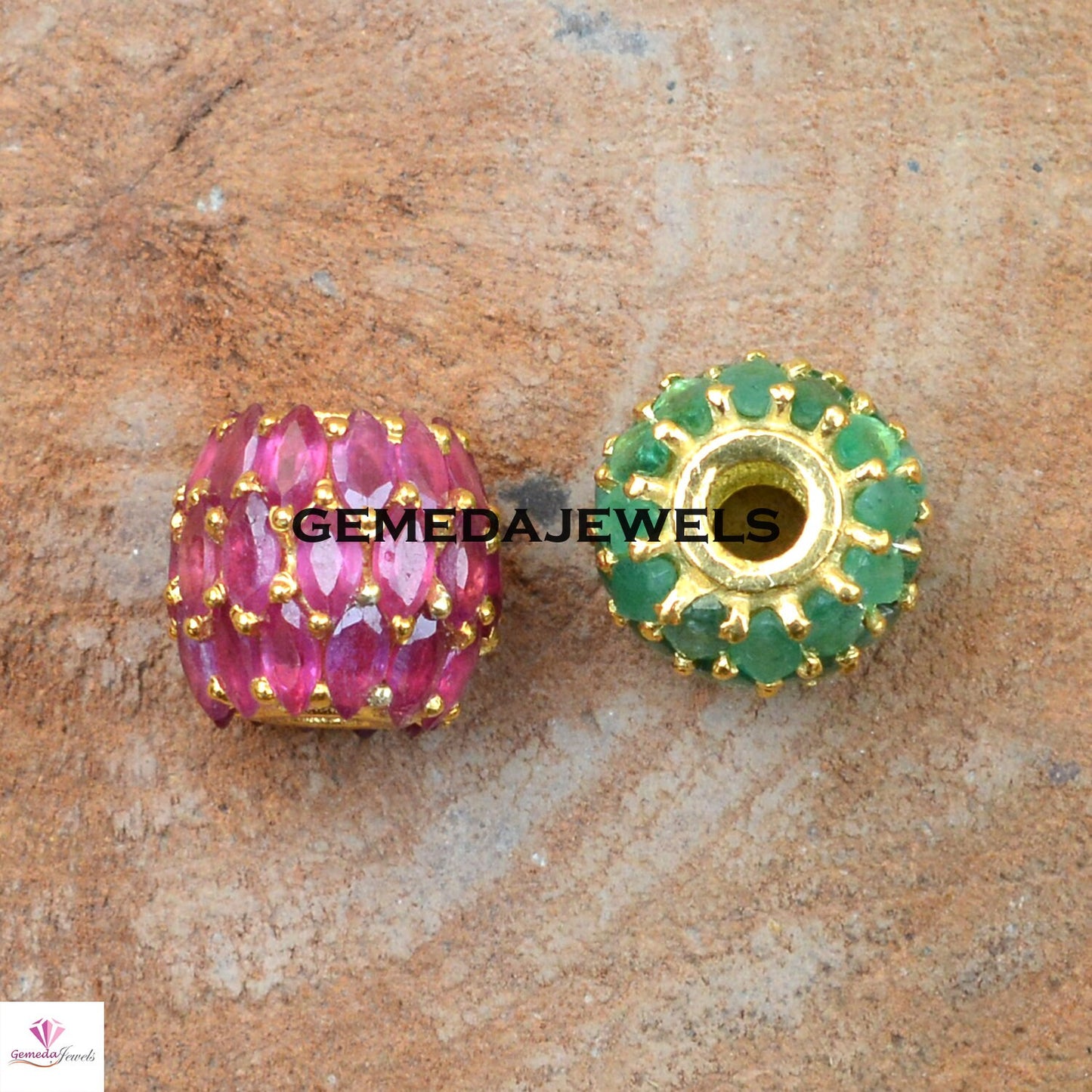 Sale! Ruby Gemstone Beads, 925 Silver Jewelry, Gold Vermeil Beads, Silver Spacer Beads, Emerald Gemstone Beads, Roundel Beads, Bracelet Bead