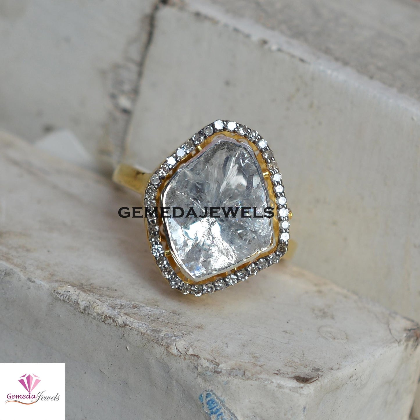 Charming Polki Diamond Ring, 925 Sterling Silver Jewelry, 14k Gold Vermeil Ring, Pave Diamond Jewelry, Valentine's Day Gift, Unisex Jewelry