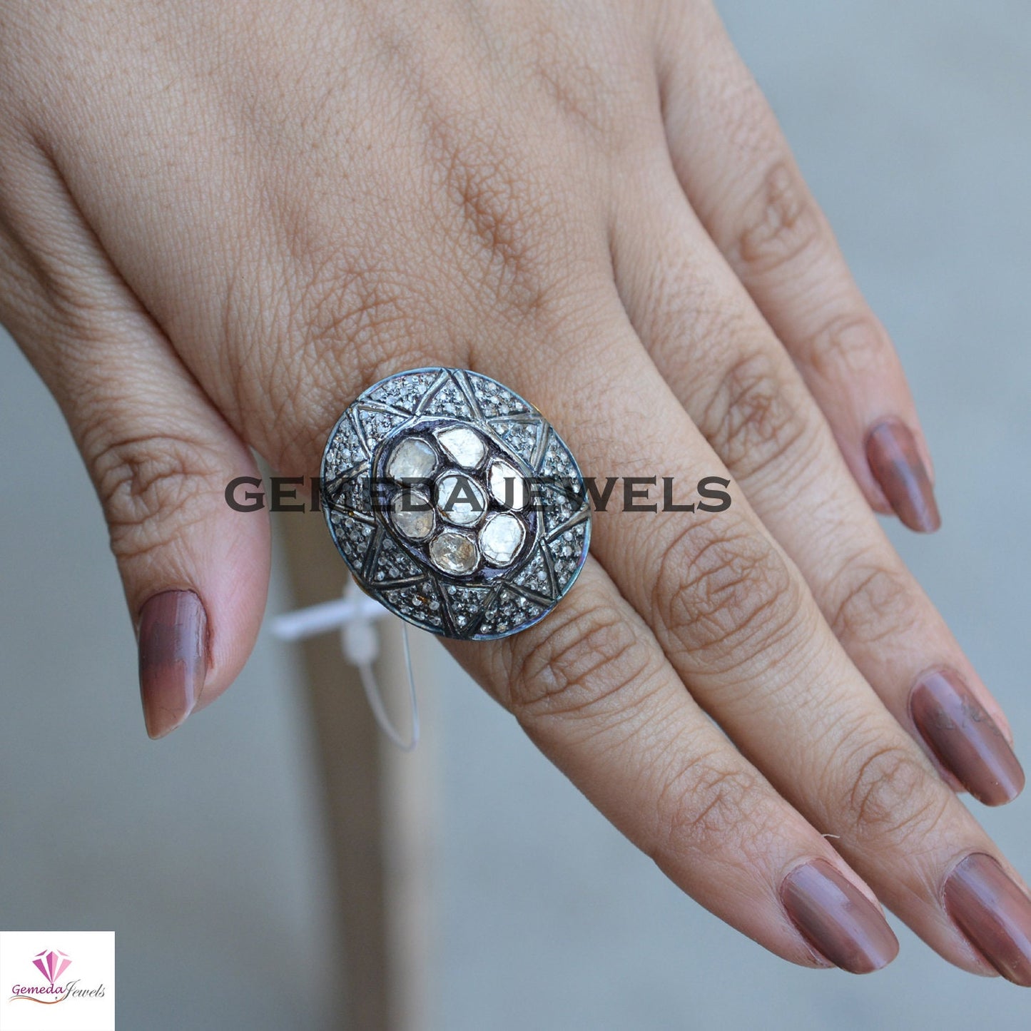 Polki Diamond Silver Ring, Solitaire Diamond Ring, Pave Diamond Jewelry, 925 Silver Ring, Gold Vermeil Jewelry, Diamond Silver Jewelry, Gift