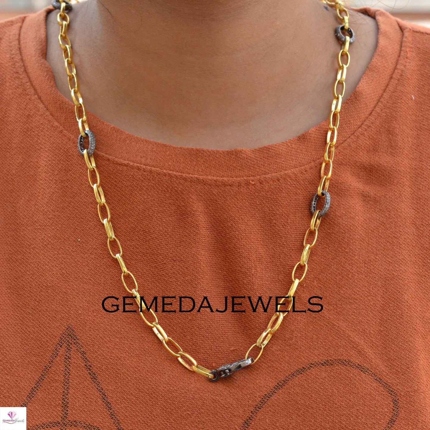 Pave Diamond Chain Necklace, 925 Sterling Silver Chain, Diamond Link Chain Necklace, Gold Vermeil Chain, Diamond Lobster Clasp Lock, Gifts