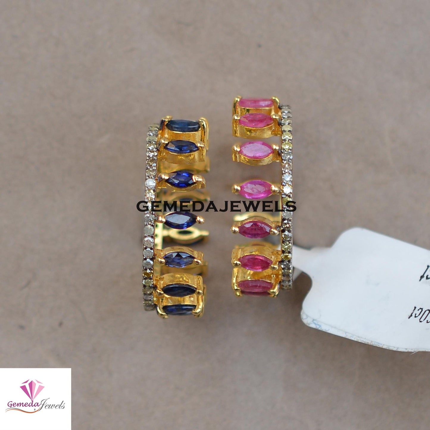 Sale! Natural Ruby Gemstone Ring, Sapphire Gemstone Jewelry, 14k Gold Plated Jewelry, 925 Silver Ring, TWO IN ONE Band Ring, Gift For Her