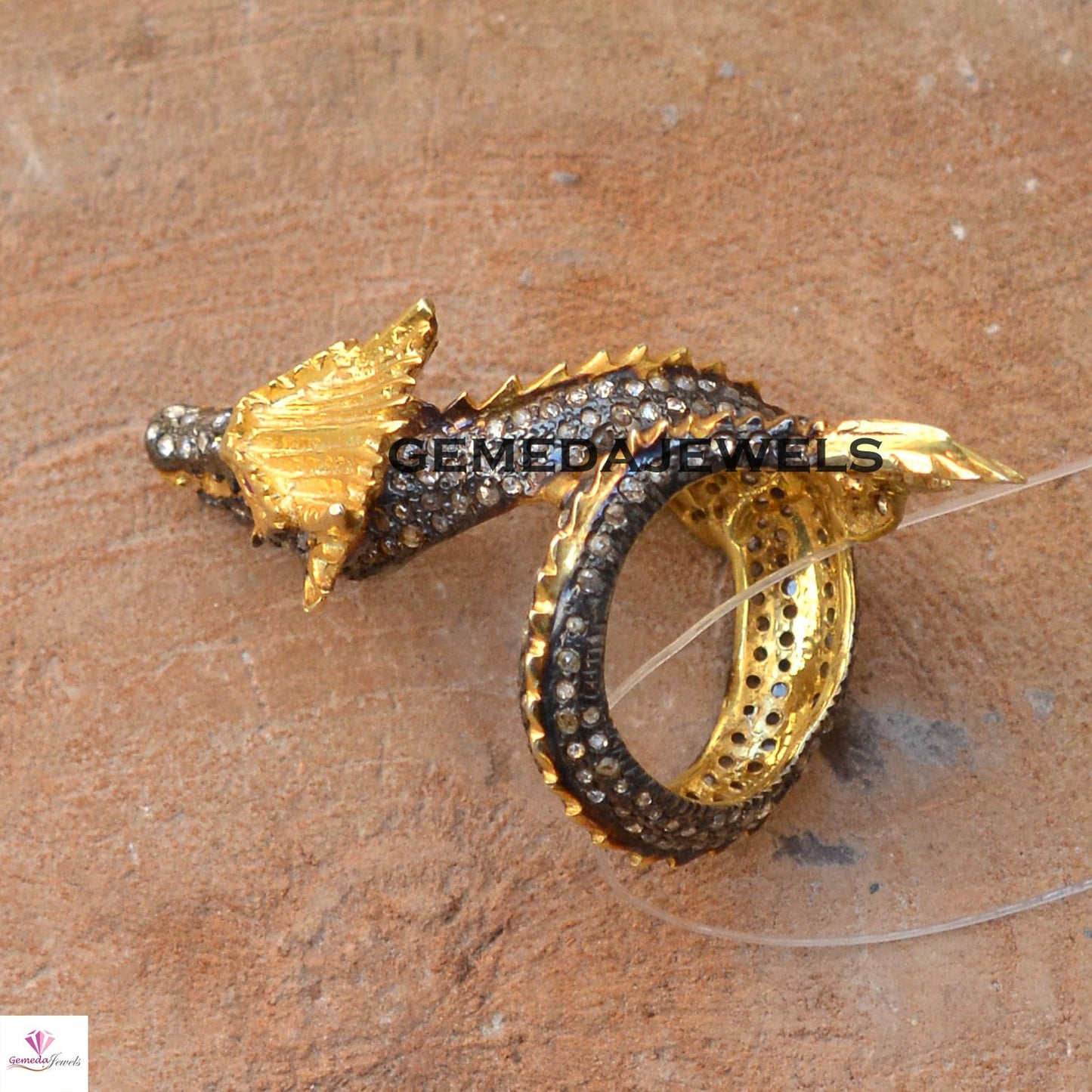 Pave Diamond Dragon Ring, 925 Silver Jewelry, Gold Plated Ring, Fantasy Dragon Ring, Diamond Ring Jewelry, Celtic Dragon Ring, Gift For her