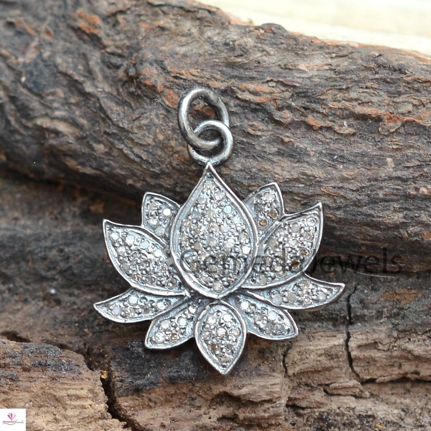 Pave Diamond Lotus Flower Pendant, 925 Sterling Silver Jewelry, Diamond Jewelry, Diamond Flower Jewelry, 16" Silver Chain Necklace, Gifts