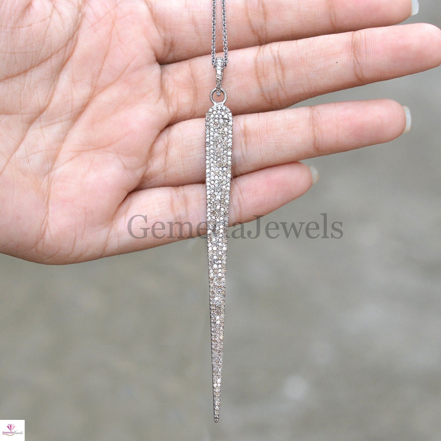 Genuine Pave Diamond Pendant, DAGGER Pendant Necklace, 925 Sterling Silver Jewelry, Diamond Necklace Jewelry, 16" Silver Link Chain, Gifts