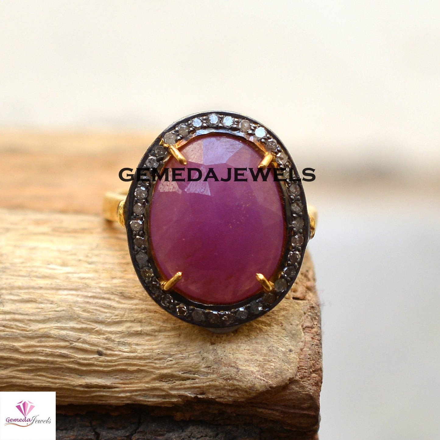 Genuine Ruby Gemstone Ring, 925 Sterling Silver Jewelry, 14k Gold Plated Ring, Pave Diamond Jewelry, Wedding Gift Jewelry, Gemstone Jewelry