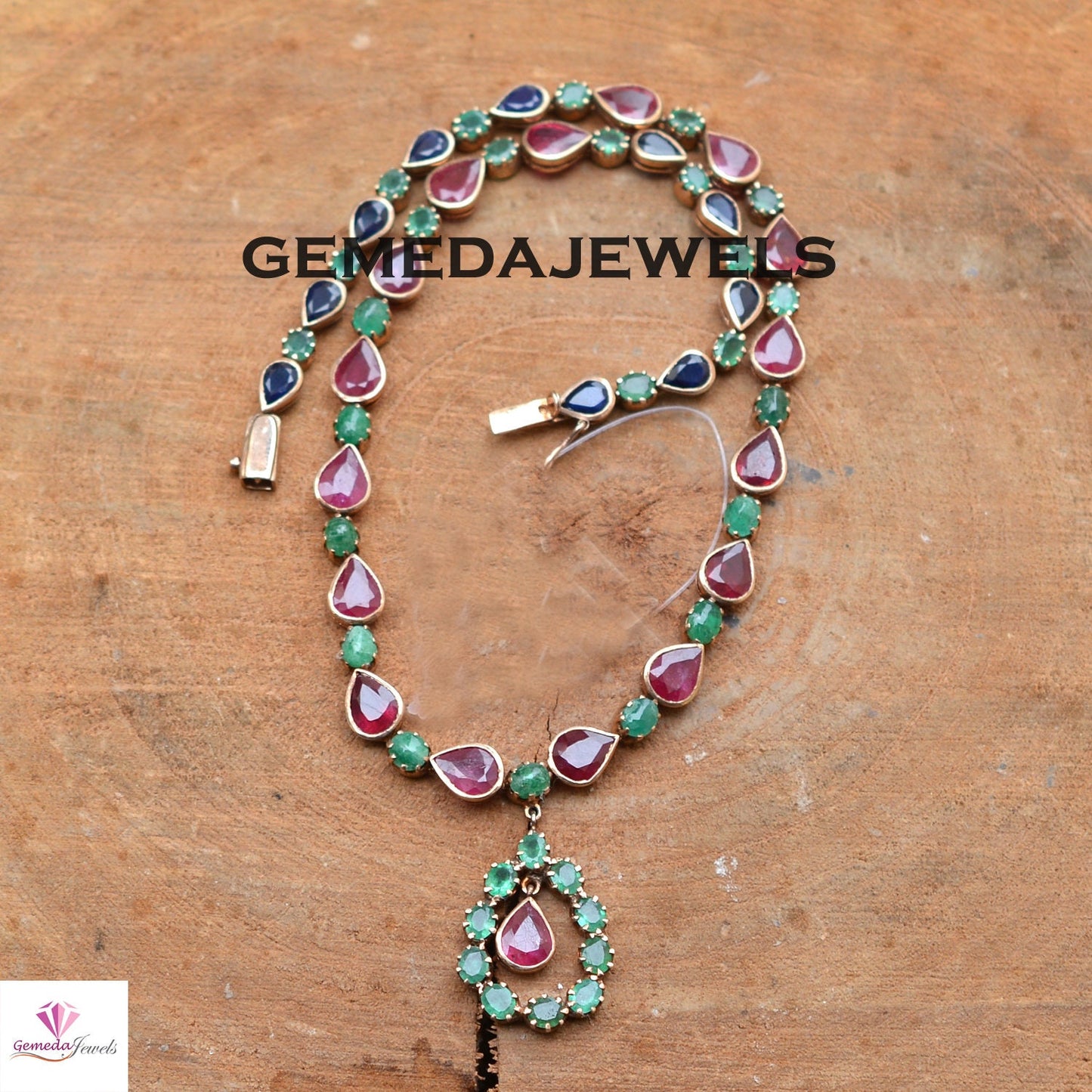 Ruby Gemstone Necklace, Emerald Silver Necklace Jewelry, Gemstone 925 Silver Jewelry, Rose Gold Vermeil Jewelry, 18" Necklace, Wedding Gift