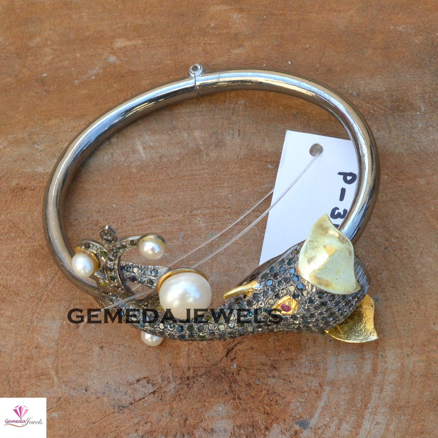 Blue Diamond Bangle, Pearl Bangle Bracelet, Elephant Bangle Bracelet, Pave Diamond Jewelry, Adjustable Bangle Bracelet, 925 Silver Jewelry