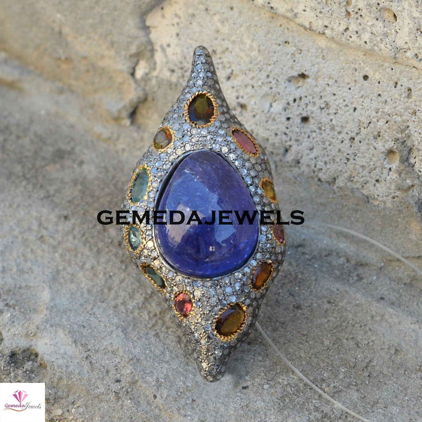 Tanzanite Gemstone Ring, Sterling Silver Ring, Gemstone Silver Jewelry, Pave Diamond Ring, Multi Gemstone Ring, Antique Ring Jewelry, Gifts