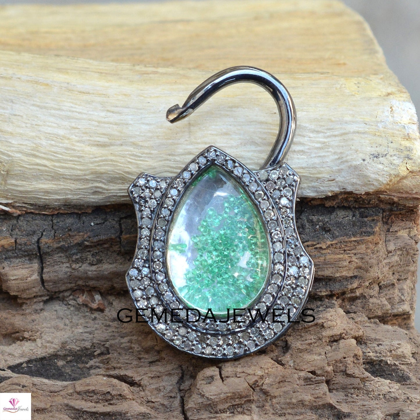 Pave Diamond Padlock Pendant, Sterling Silver Jewelry, Diamond Shaker Pendant, Crystal Pendant Necklace, 16" Silver Lin Chain, Gift For her