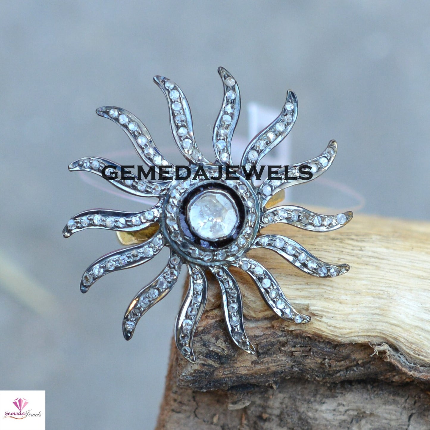 Rose Cut Polki Diamond Sun Ring, 925 Sterling Silver Ring, Diamond Silver Jewelry, 14k Gold Filled Ring, Sun Flower Pave Diamond Ring, Gifts