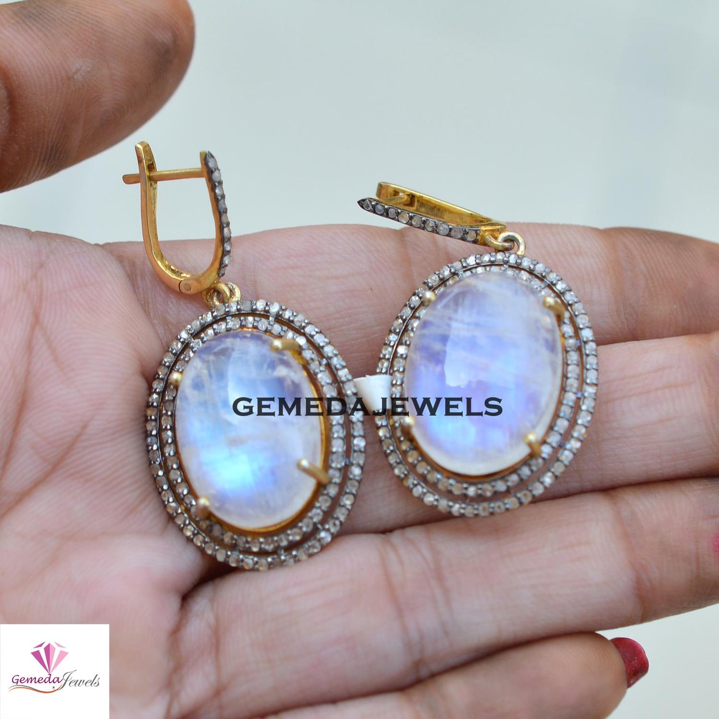 Sale Rainbow Moonstone Earrings Jewelry, 14k Gold Vermeil Jewelry, Pave Diamond Jewelry, Gemstone Earring, 925 Silver Jewelry, Birthday Gift