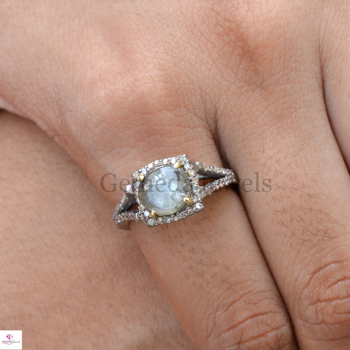 Tourmaline Gemstone Ring, Pave Diamond Ring, Handmade Diamond Jewelry, 925 Silver Ring, Diamond Jewellery, Engagement Ring, Gift For Her