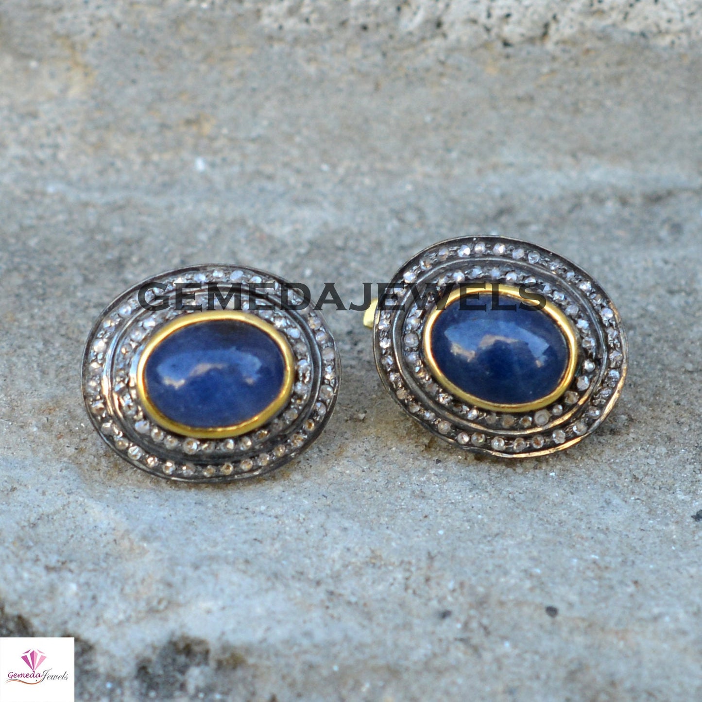 Tanzanite Gemstone Earrings, Gemstone Silver Earring, Diamond Stud Earrings, Pave Diamond Jewelry, 925 Silver Jewelry, Gold Plated Earrings