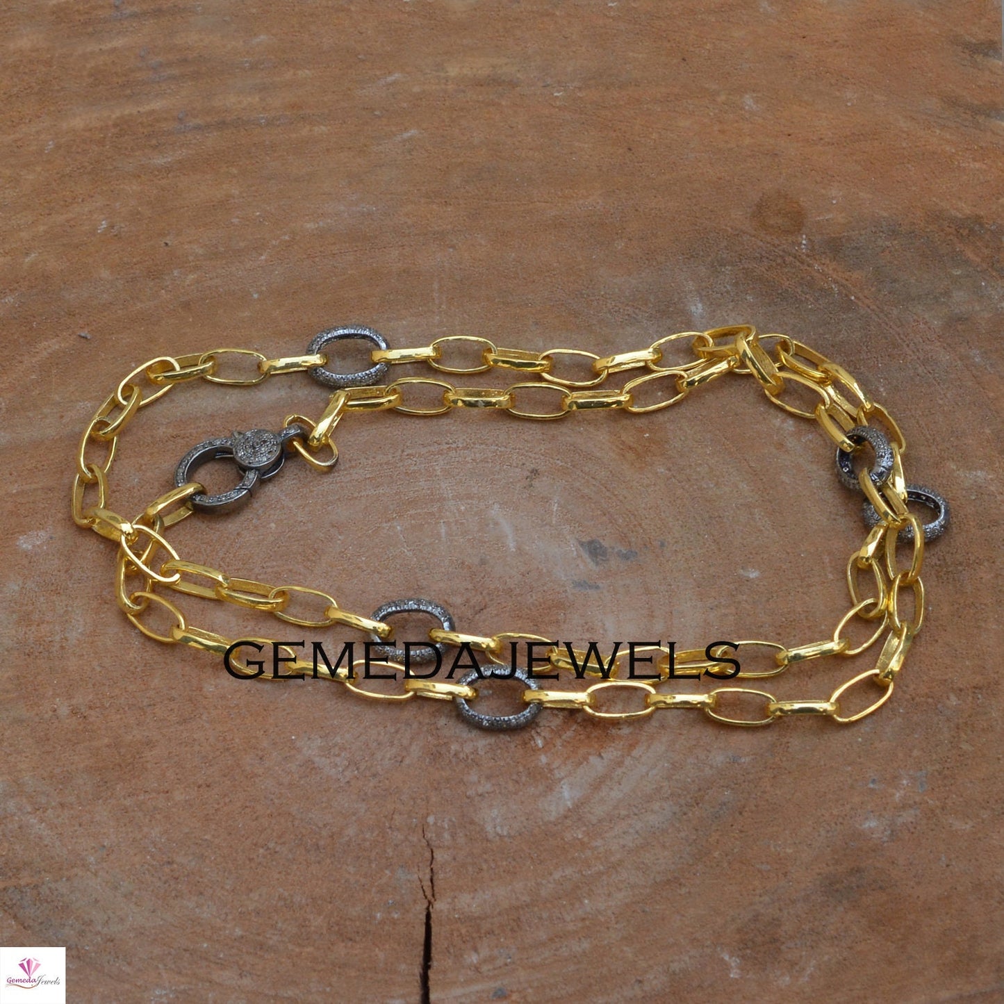 Pave Diamond Chain Necklace, 925 Sterling Silver Chain, Diamond Link Chain Necklace, Gold Vermeil Chain, Diamond Lobster Clasp Lock, Gifts