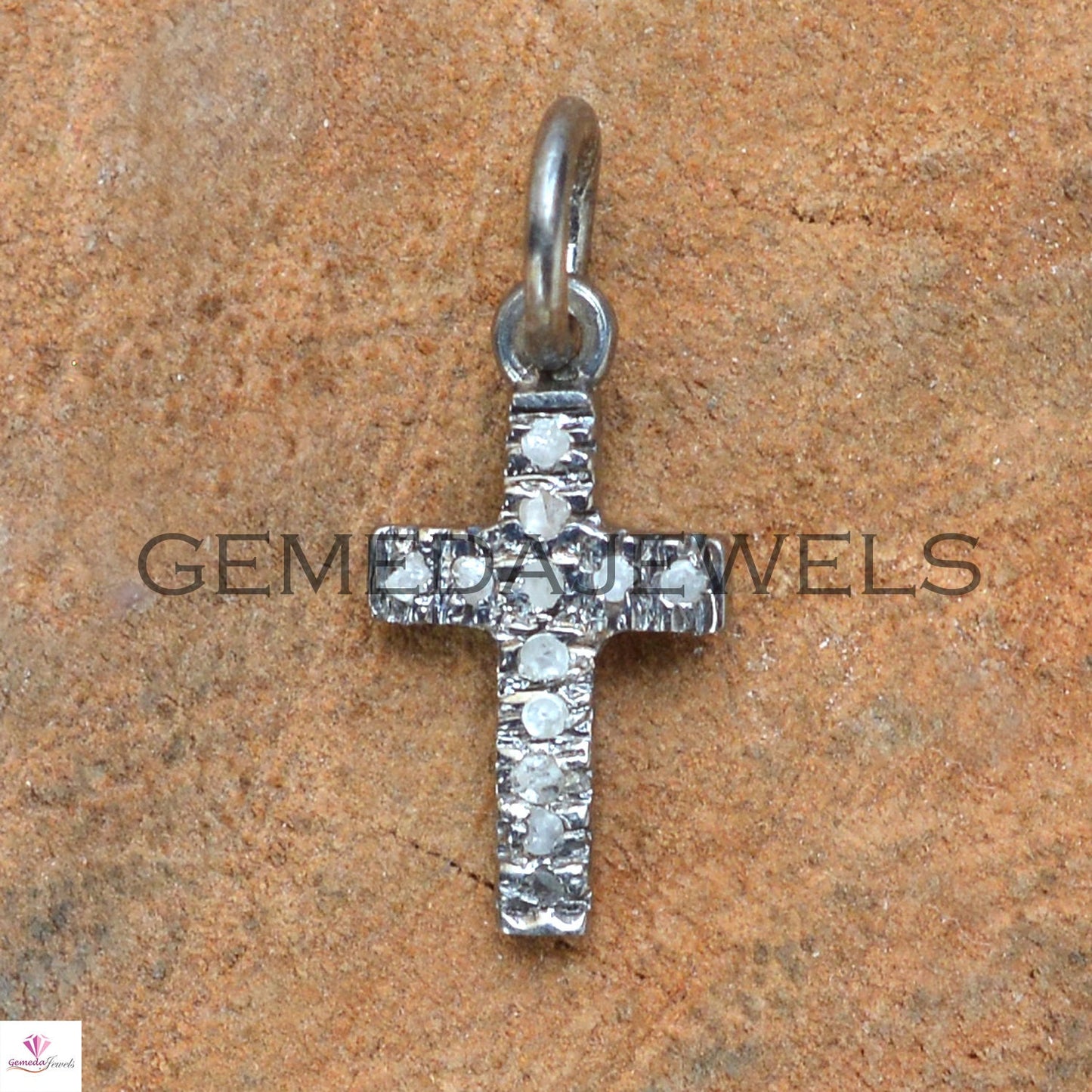 925 Silver Cross Charm Pendant, Pave Diamond Pendant Jewelry, Real Diamond Cross Jewelry, 16" Silver Link Chain Necklace, Personalized Gift
