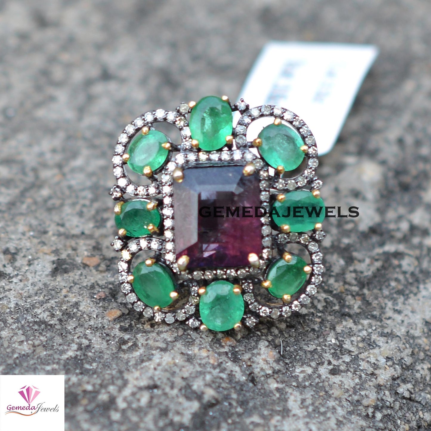 Sale! Stunning Pink Tourmaline Ring, Emerald Ring Jewelry, Rhodium Plated 925 Silver Jewelry, Pave Diamond Jewelry, Gemstone Jewellery, Gift