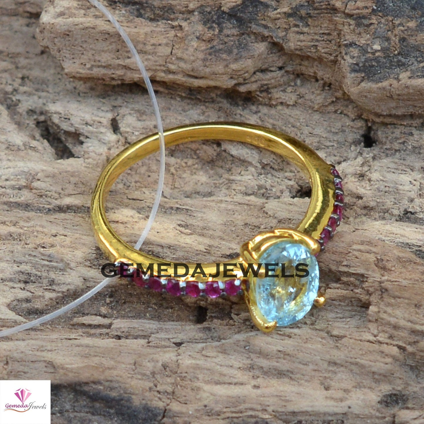 Blue Topaz Gemstone Ring, Sterling Silver Ring, Gold Plated Jewelry, Pave Diamond Ring, Ruby Ring Jewelry, Gemstone Diamond Jewelry, Gifts