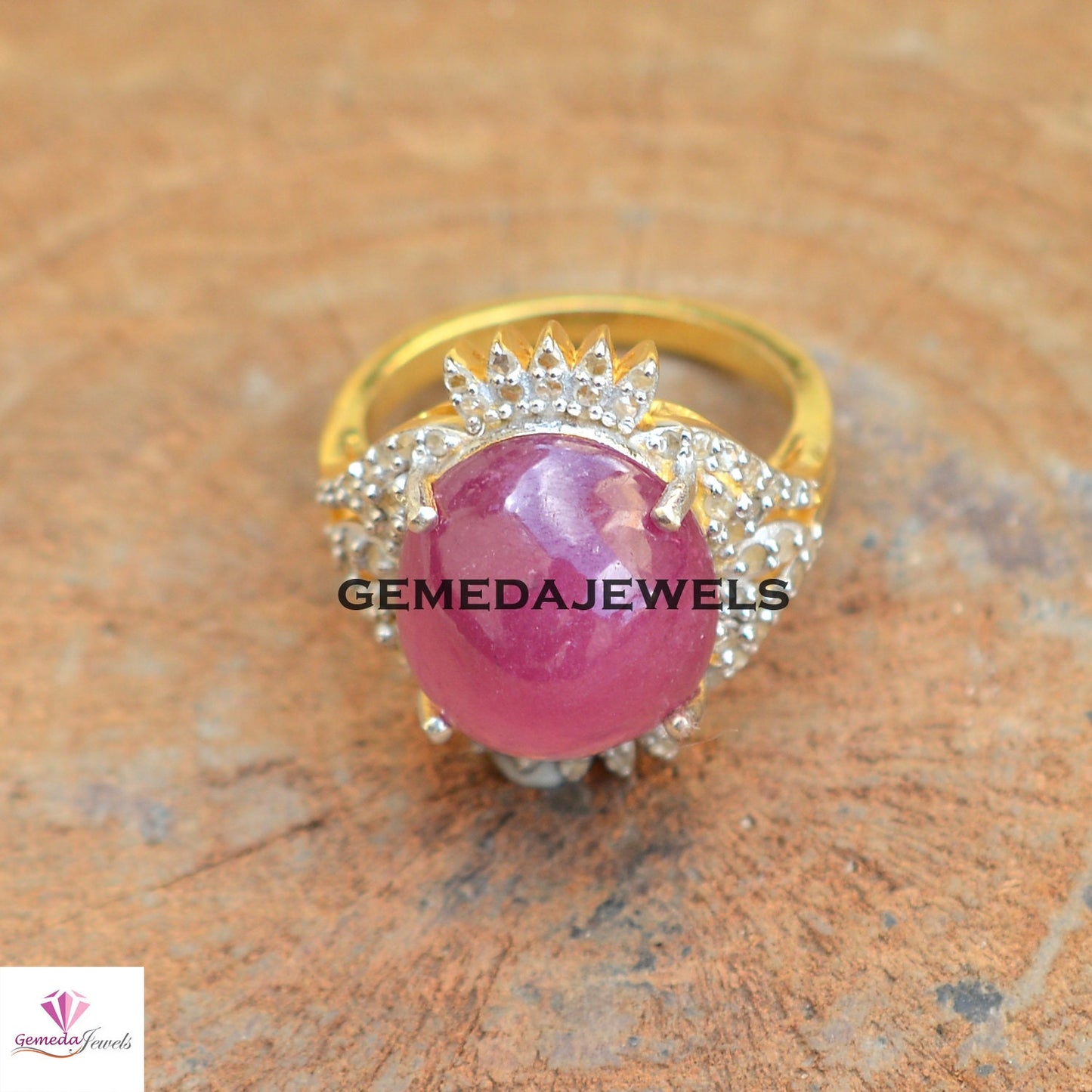 Gorgeous Red Ruby Gemstone Ring, Sterling Silver Ring, Pave Diamond Jewelry, Gemstone Ring Jewelry, 14k Gold Vermeil Jewelry, Gift For Her