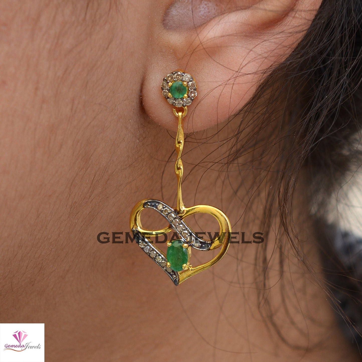 Sale Emerald Heart Earrings, Pave Diamond Jewelry, 925 Silver Earrings, Gold Vermeil Jewelry, Gemstone Silver Earrings, Women Gifts Jewelry