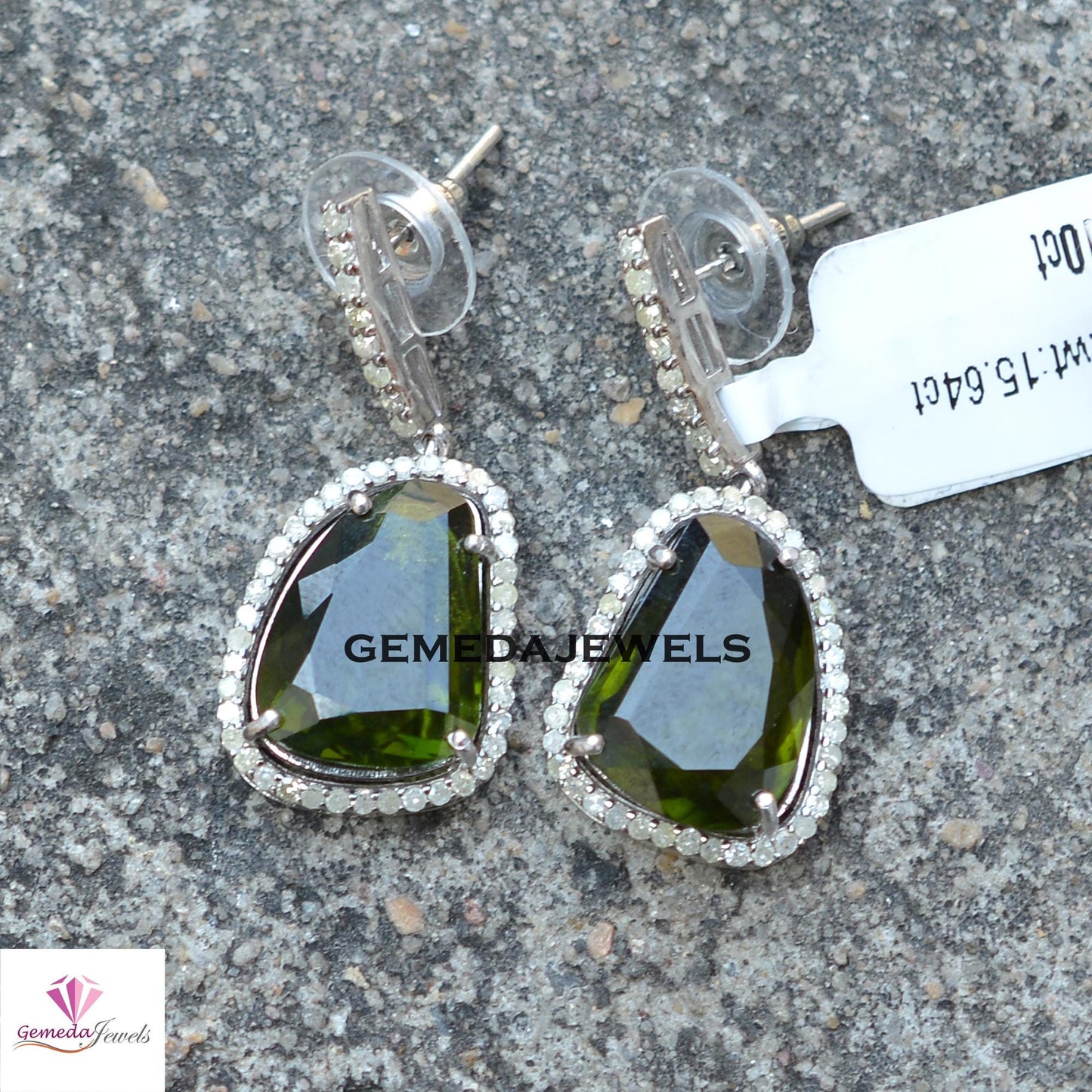 Sale!! Rare Peridot Gemstone Earrings, Pave Diamond Jewelry, Sterling Silver Earrings, White Rhodium Plated Jewelry, Women's Gift Jewelry
