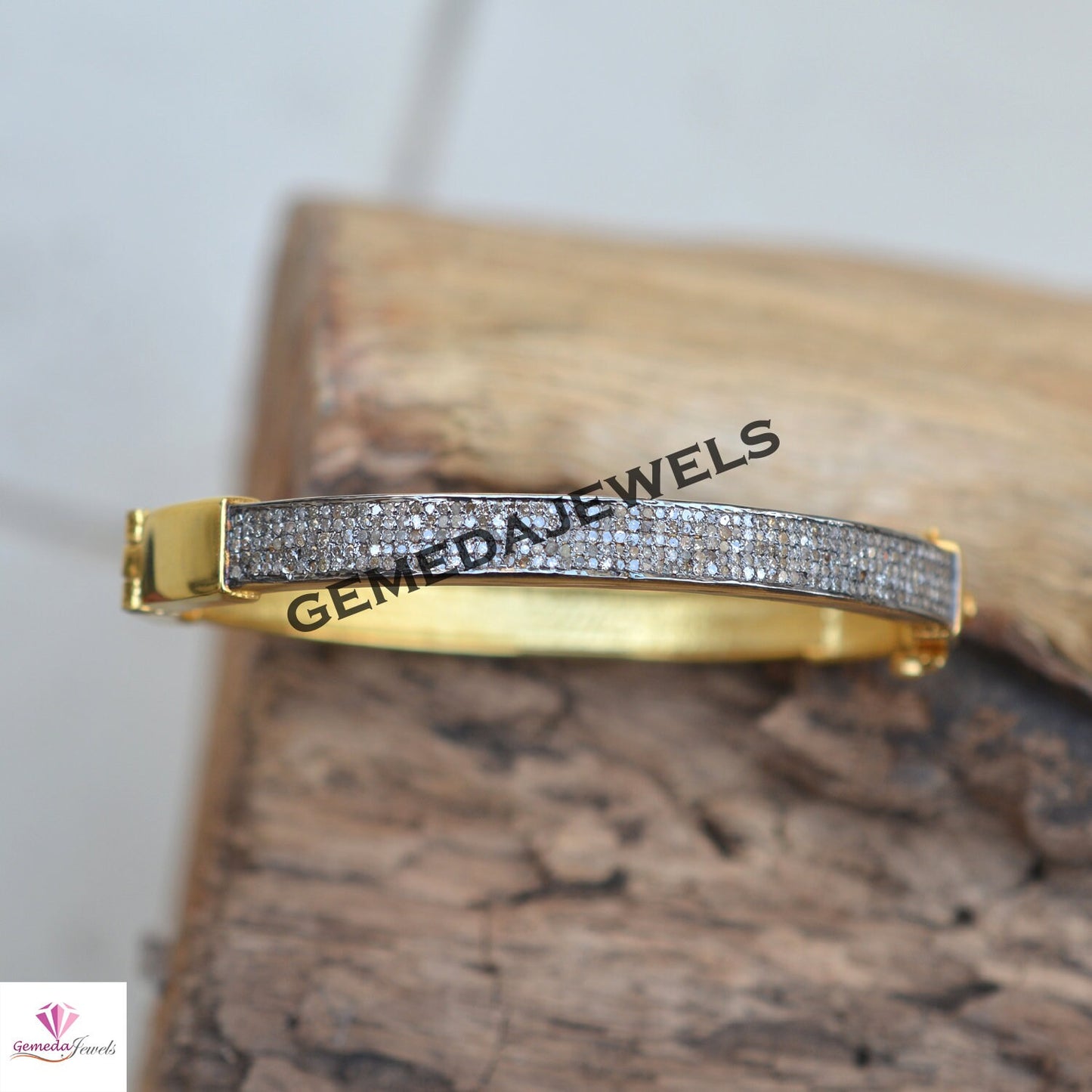 Sale! Pave Setting Diamond Bangle, 925 Silver 14k Gold Plated Jewelry, Openable Bangle Jewellery, Silver Diamond Jewelry, Fathers Day Gift