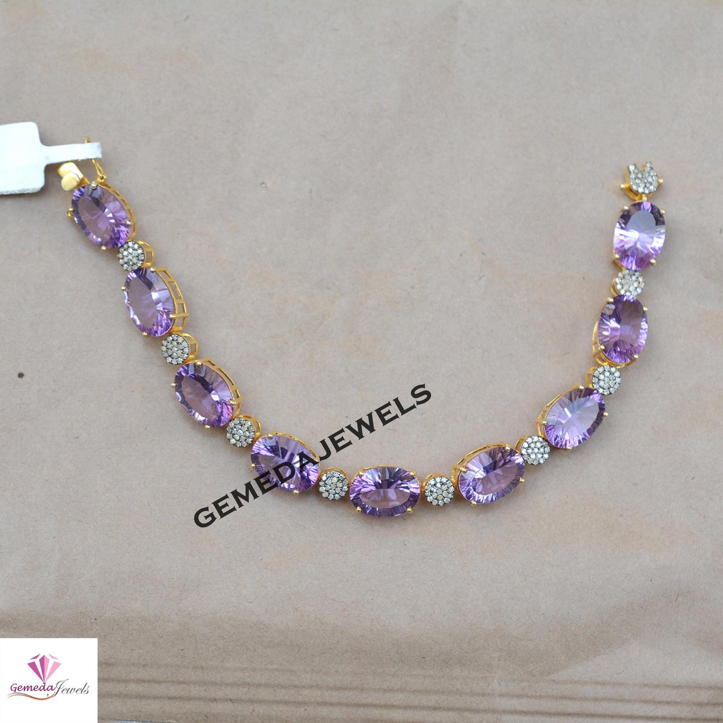 Charming Purple Amethyst Gemstone Bracelet, Pave Diamond Bracelet, 14k Gold Vermeil Jewelry, Solid 925 Silver Jewelry, Valentine's Day Gift