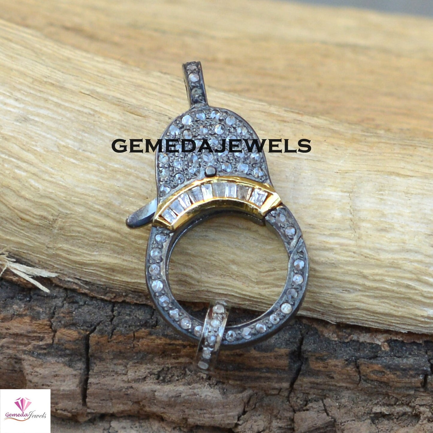 Sale Emerald Silver Lock, Pave Diamond Lock, Ruby Gemstone Clasp, Baguette Diamond Lobster Claw, 925 Silver Jewelry, Diamond Finding Jewelry