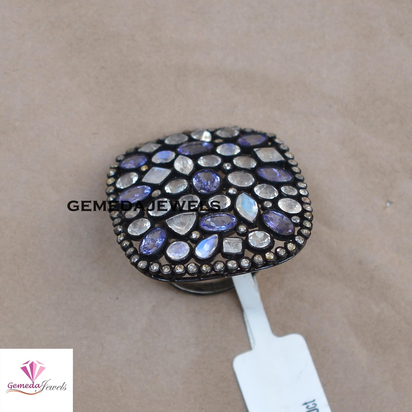 Sale! Rare Moonstone Gemstone Ring, Tanzanite Silver Ring, Pave Diamond Jewelry, Oxidized 925 Silver Ring, Gemstone Jewellery, Gift For Her