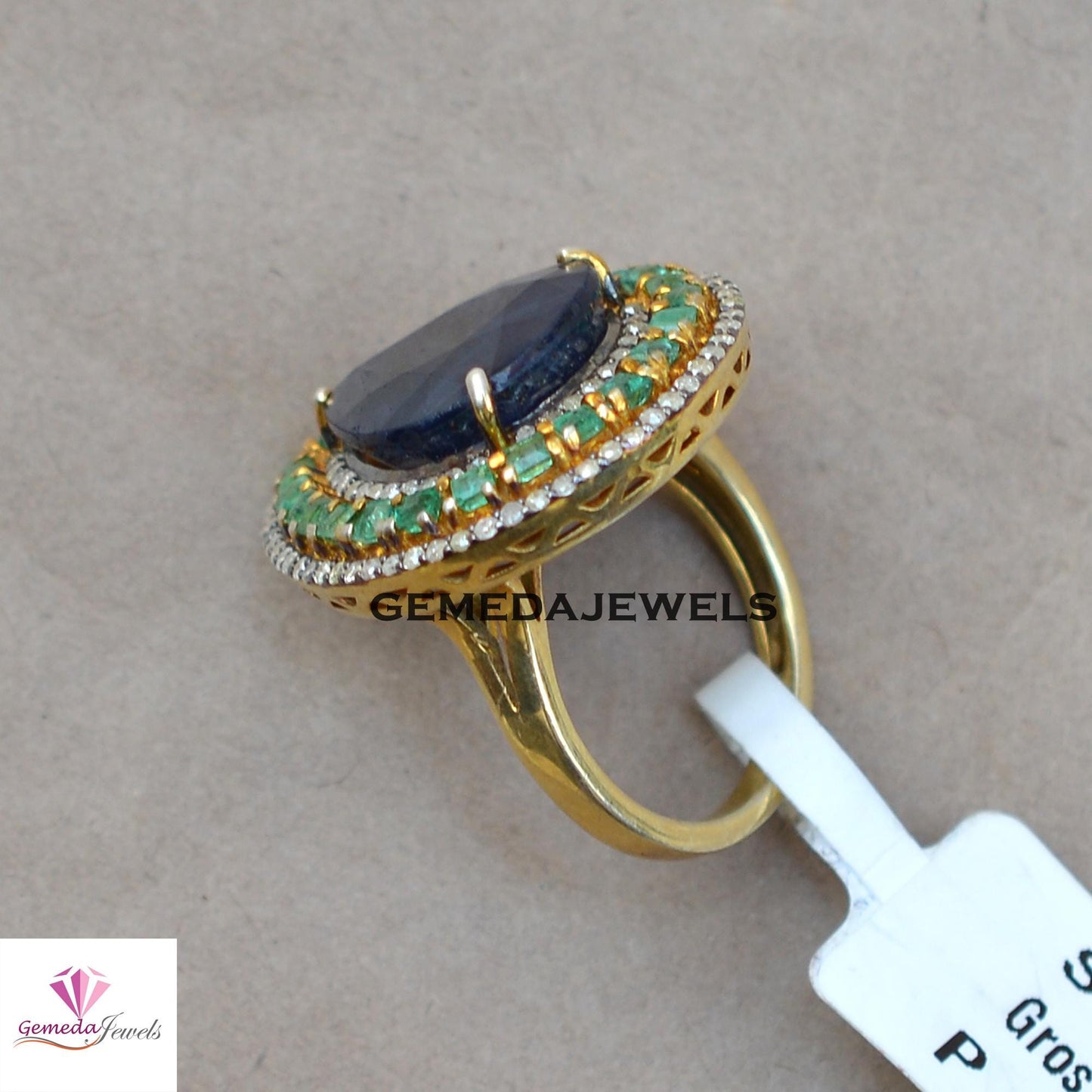 Sale! Dazzling Sapphire Gemstone Ring, Emerald 925 Silver Ring, Pave Diamond Jewelry, 14k Gold Plated Ring Jewelry, Women's Gift Jewelry