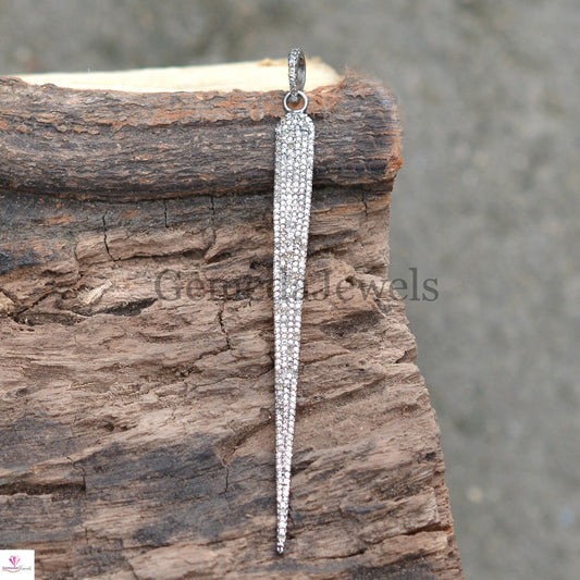 Genuine Pave Diamond Pendant, DAGGER Pendant Necklace, 925 Sterling Silver Jewelry, Diamond Necklace Jewelry, 16" Silver Link Chain, Gifts