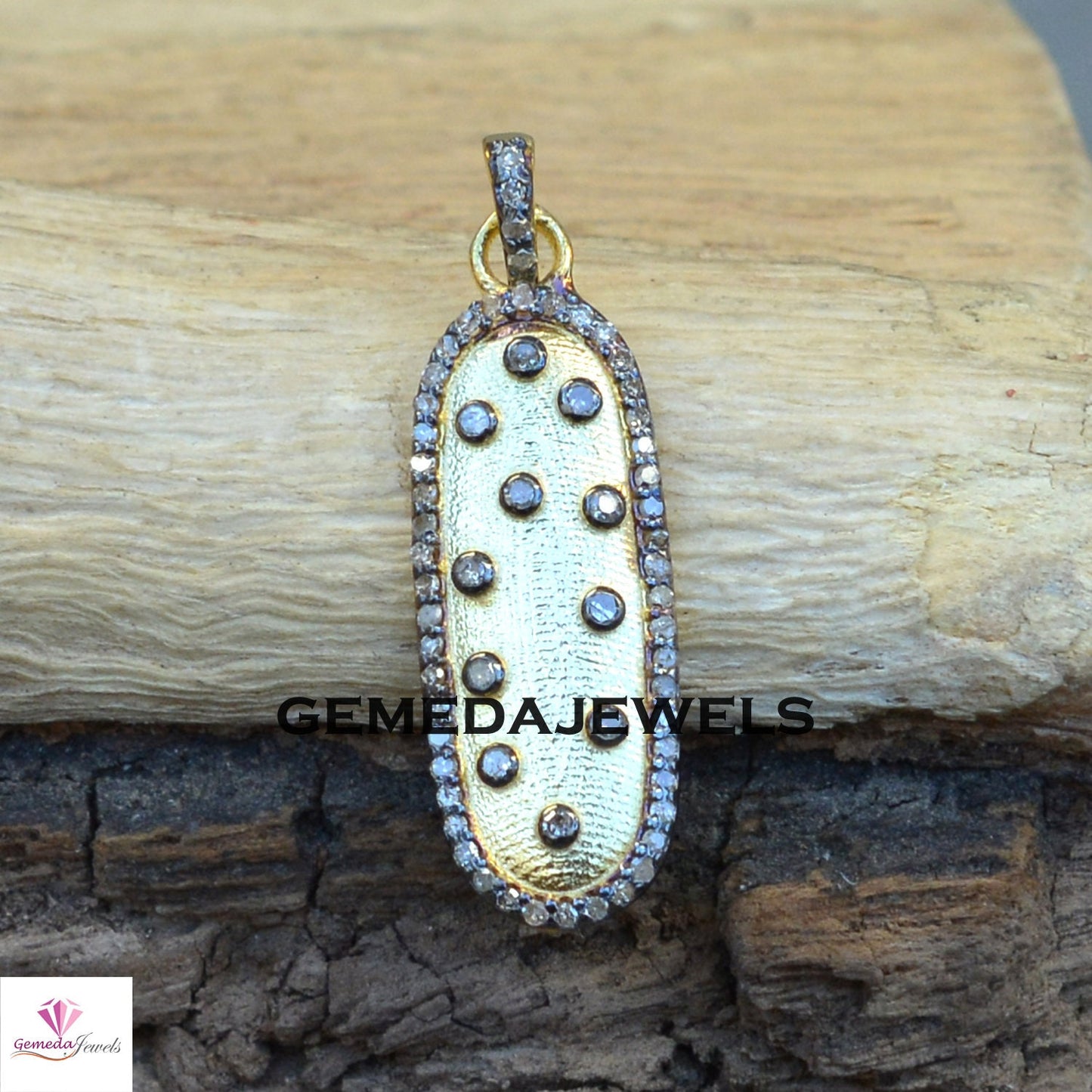 Pave Diamond Charm Pendant, 925 Silver Jewelry, 14k Gold Vermeil Pendant, 16" Silver Link Chain Necklace, Diamond Silver Jewellery, Gift