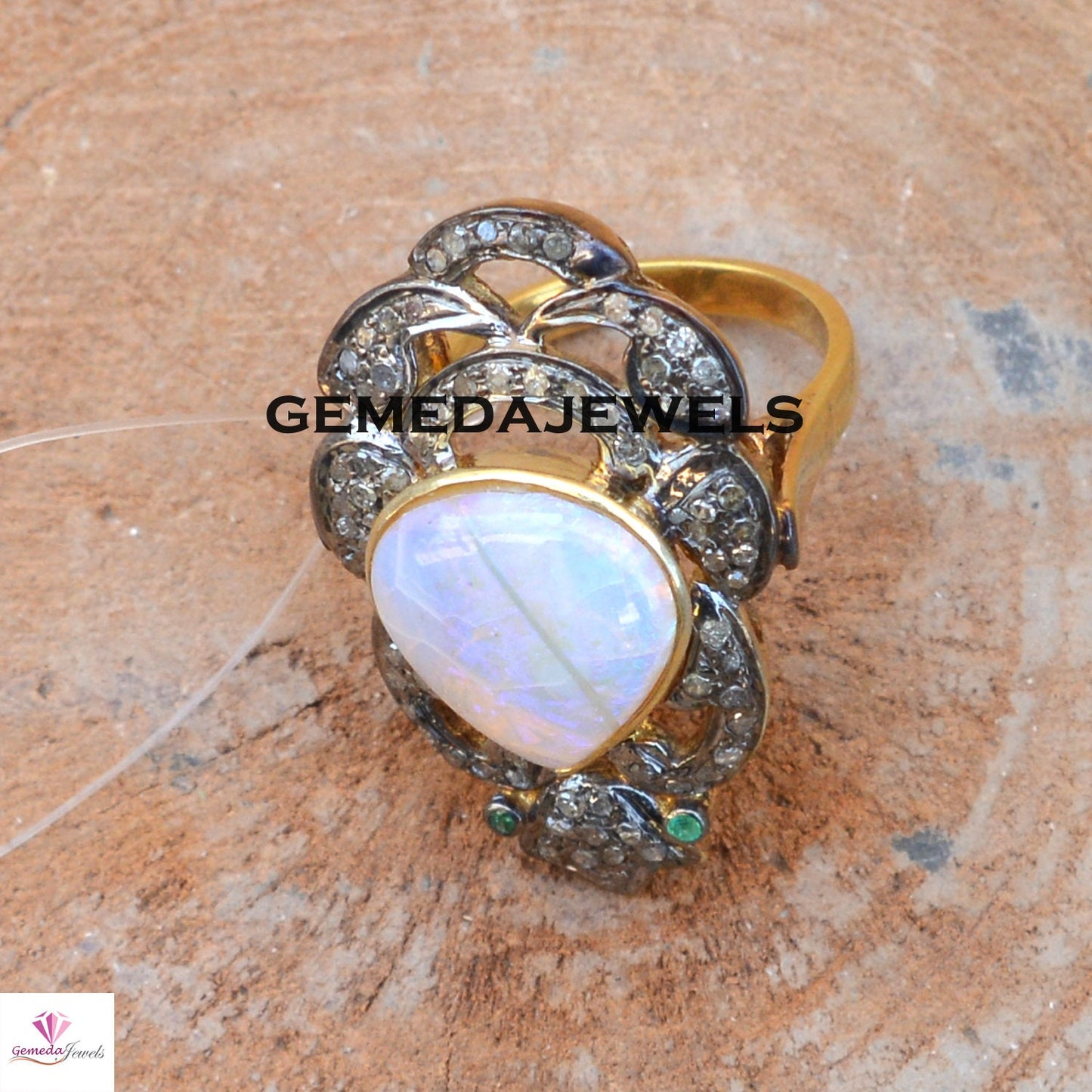Rainbow Moonstone Ring, Pave Diamond Ring, Gemstone Ring Jewelry, Moonstone Diamond Ring, 925 Silver Jewelry, 14k Gold Plated Ring, Gifts