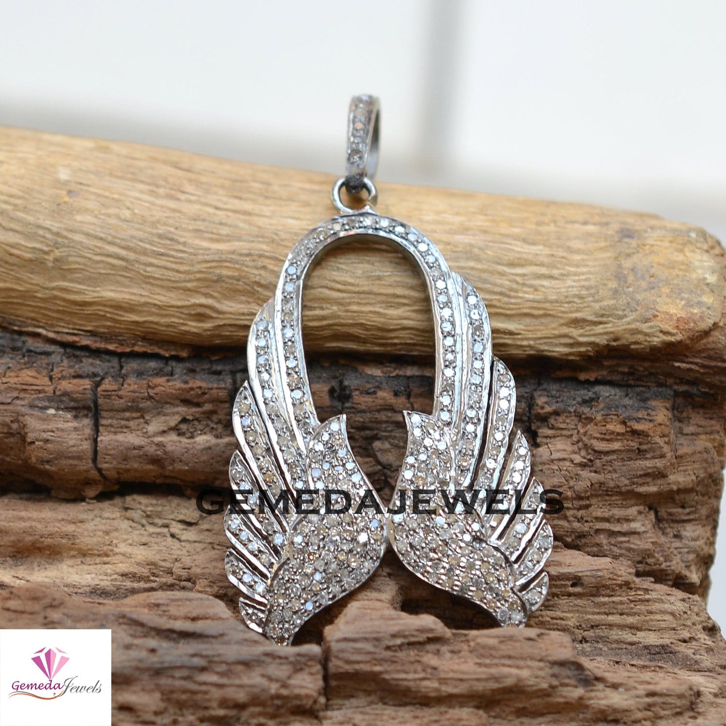 Sale Pave Setting Diamond Pendant, Angel Wing Pendant, 925 Sterling Silver Jewelry, 16" Silver Link Chain Pendant Necklace, Mothers Day Gift