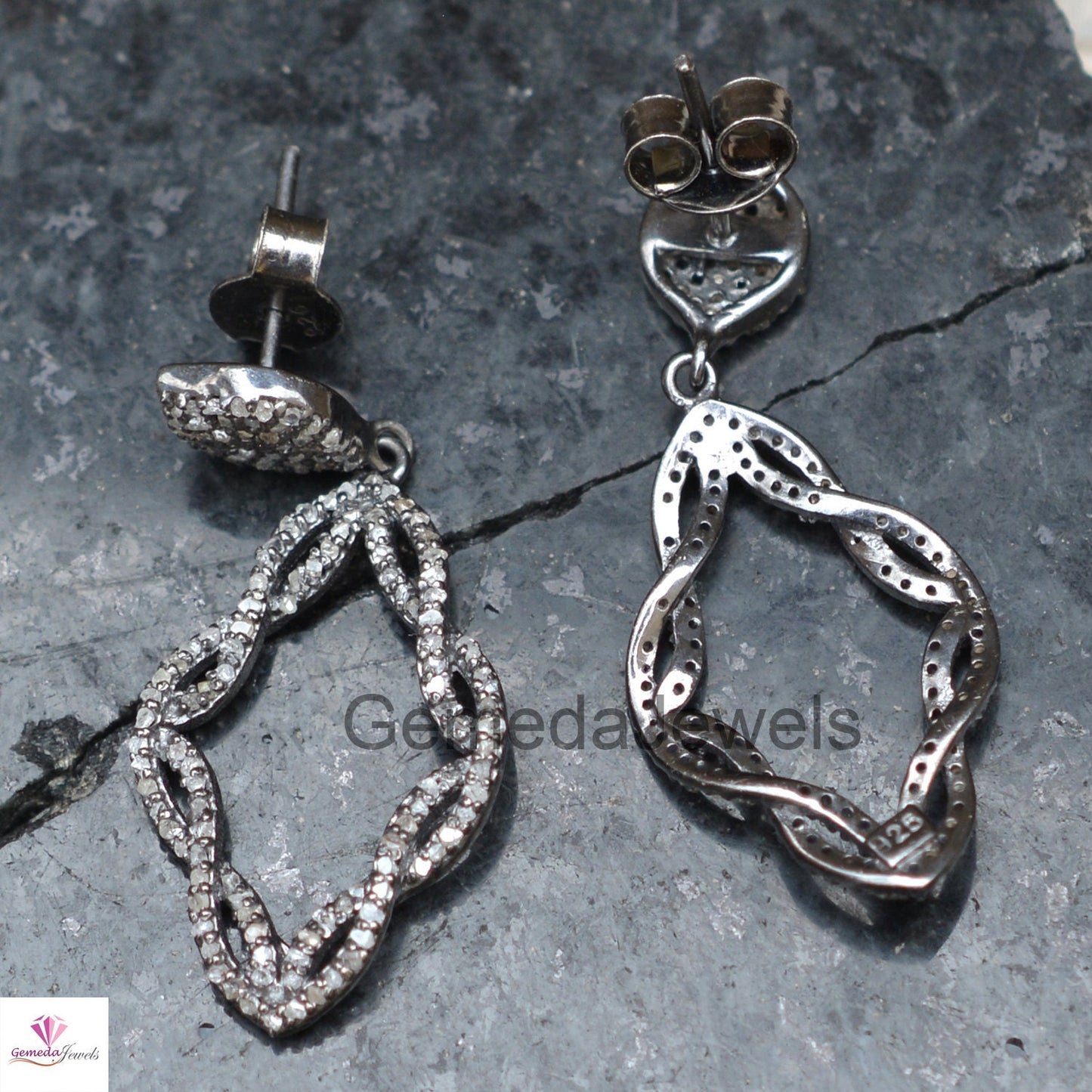 Sale!! Natural Pave Diamond Earring, 925 Sterling Silver Jewelry, Size 38X17 MM Drop Dangle Silver Earrings, Anniversary Gift Jewelry, Gifts