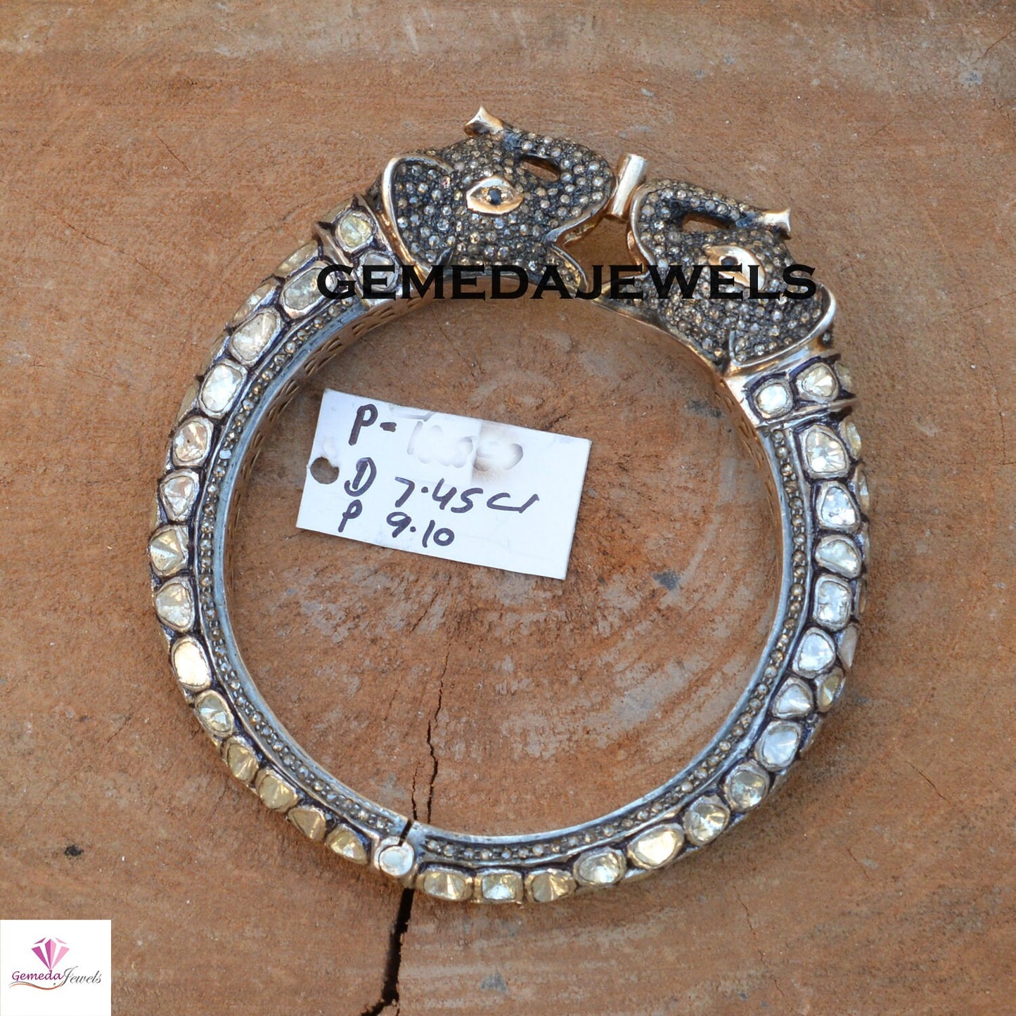 Polki Diamond Bangle, Victorian Silver Bangle, Elephant Bangle Jewelry, Bangle Bracelet Jewelry, 925 Silver Jewelry, Pave Diamond Bangle