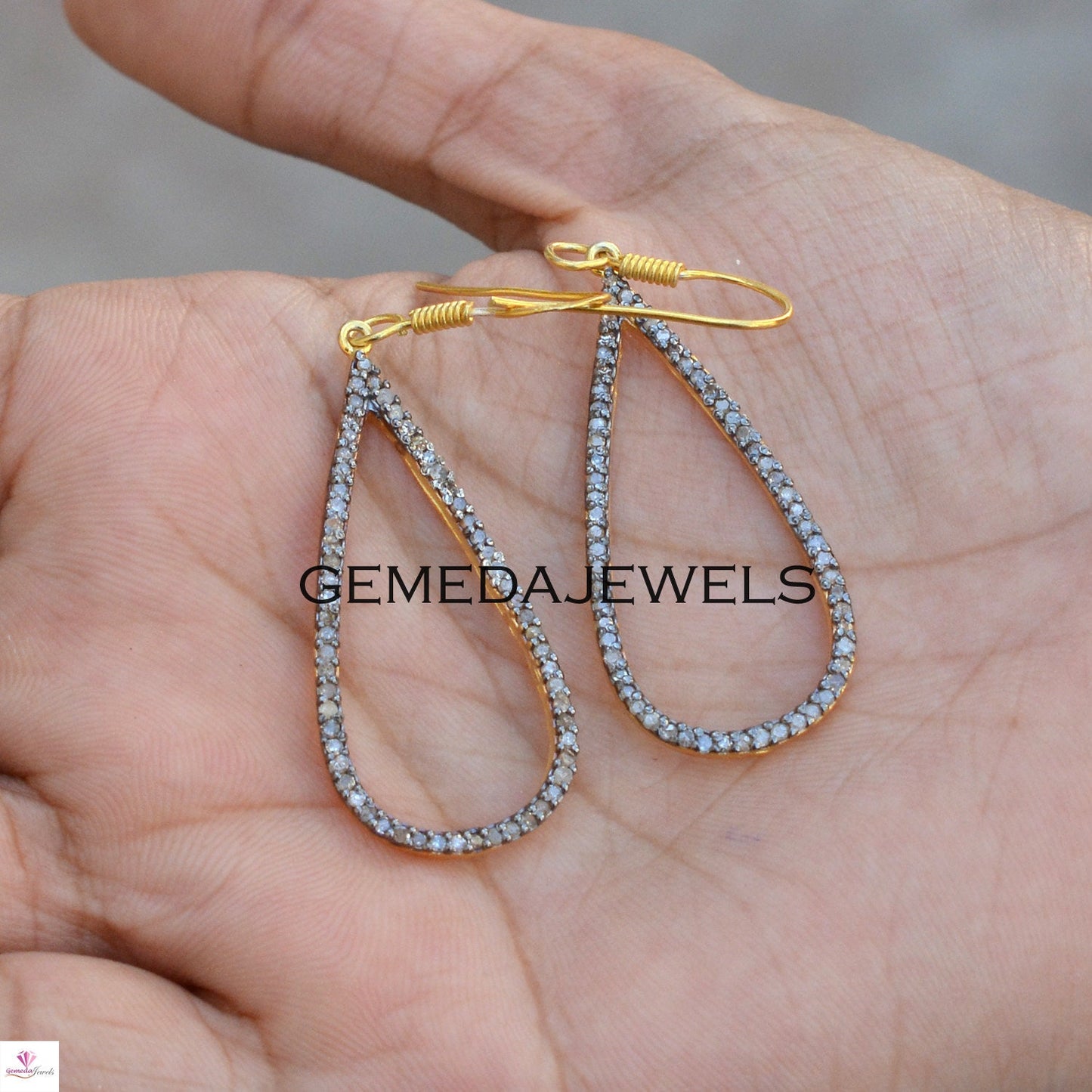 Sale! Pave Diamond Earrings, 925 Sterling Silver Jewelry, 14k Gold Earring, Ear Wire Earrings Jewelry, Women Gift Jewelry, Diamond Jewellery