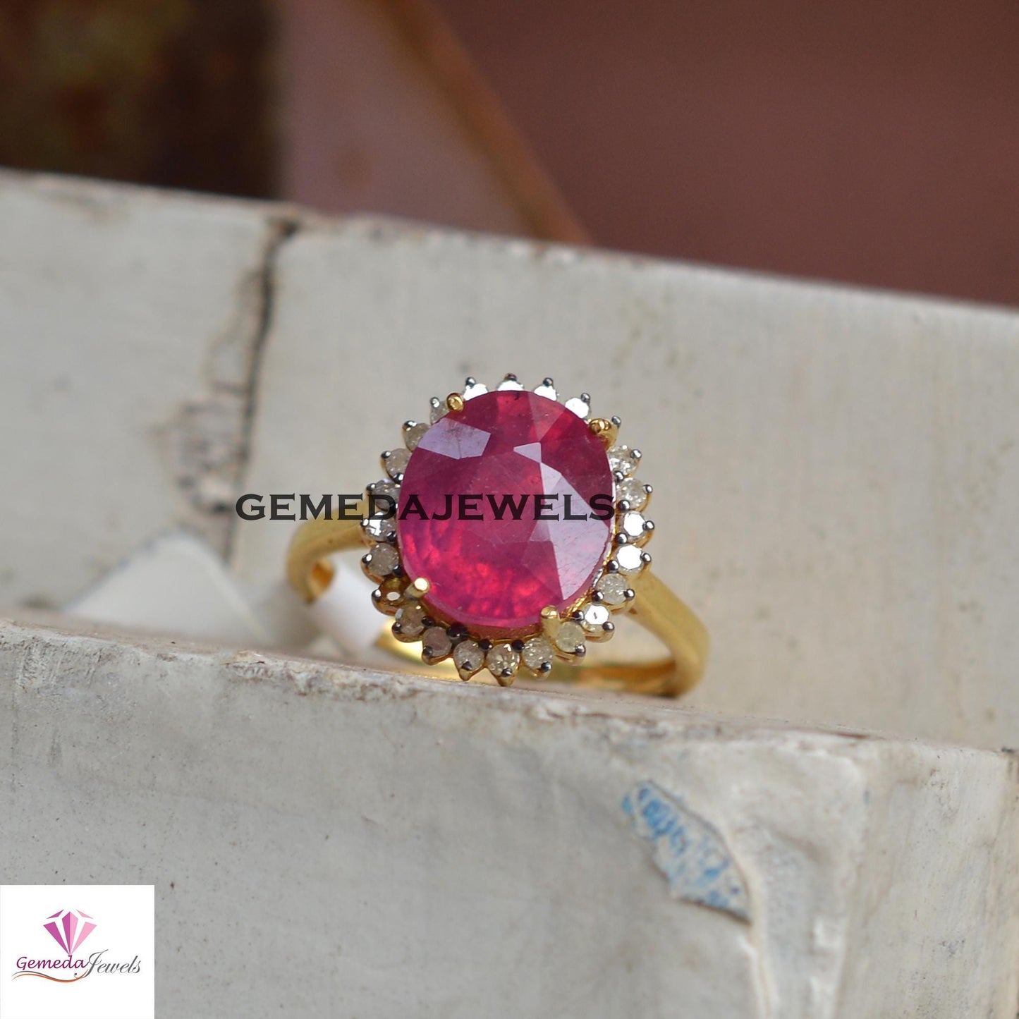 Gorgeous Real Ruby Gemstone Ring, Solid 925 Silver Jewelry, Pave Diamond Ring, 14k Gold Vermeil Jewelry, Gift For Her, Wedding Gift Jewelry