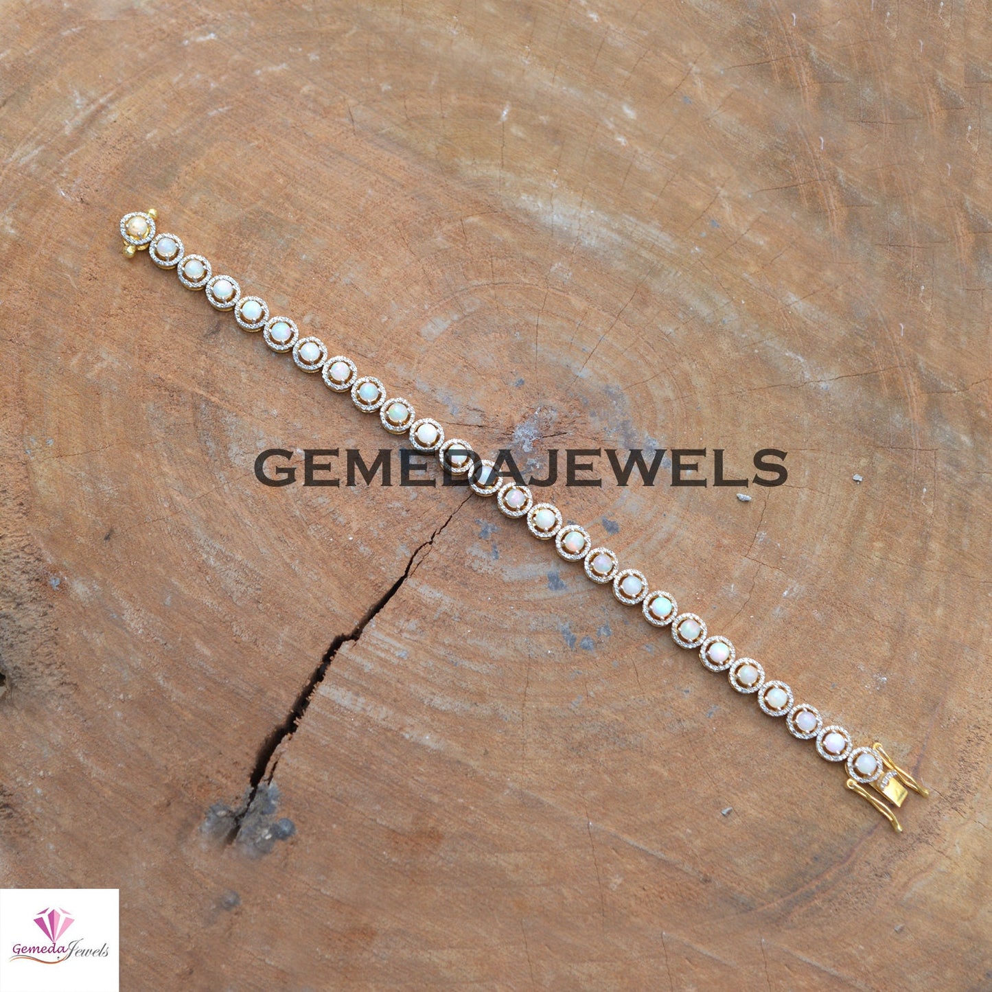 Classic Opal Gemstone Bracelet, 925 Silver Jewelry, 14k Gold Vermeil Bracelet, Pave Diamond Bracelet, Gemstone Silver Jewelry, 8" Bracelet