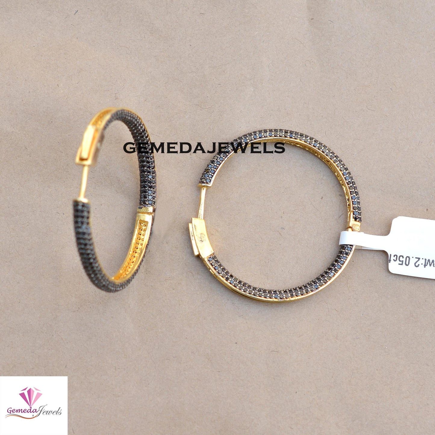 Sale 40MM Black Spinel Gemstone Hoop Earrings, 925 Silver Jewelry, 14k Gold Vermeil Earrings, Gemstone Silver Earrings, Women's Gift Jewelry