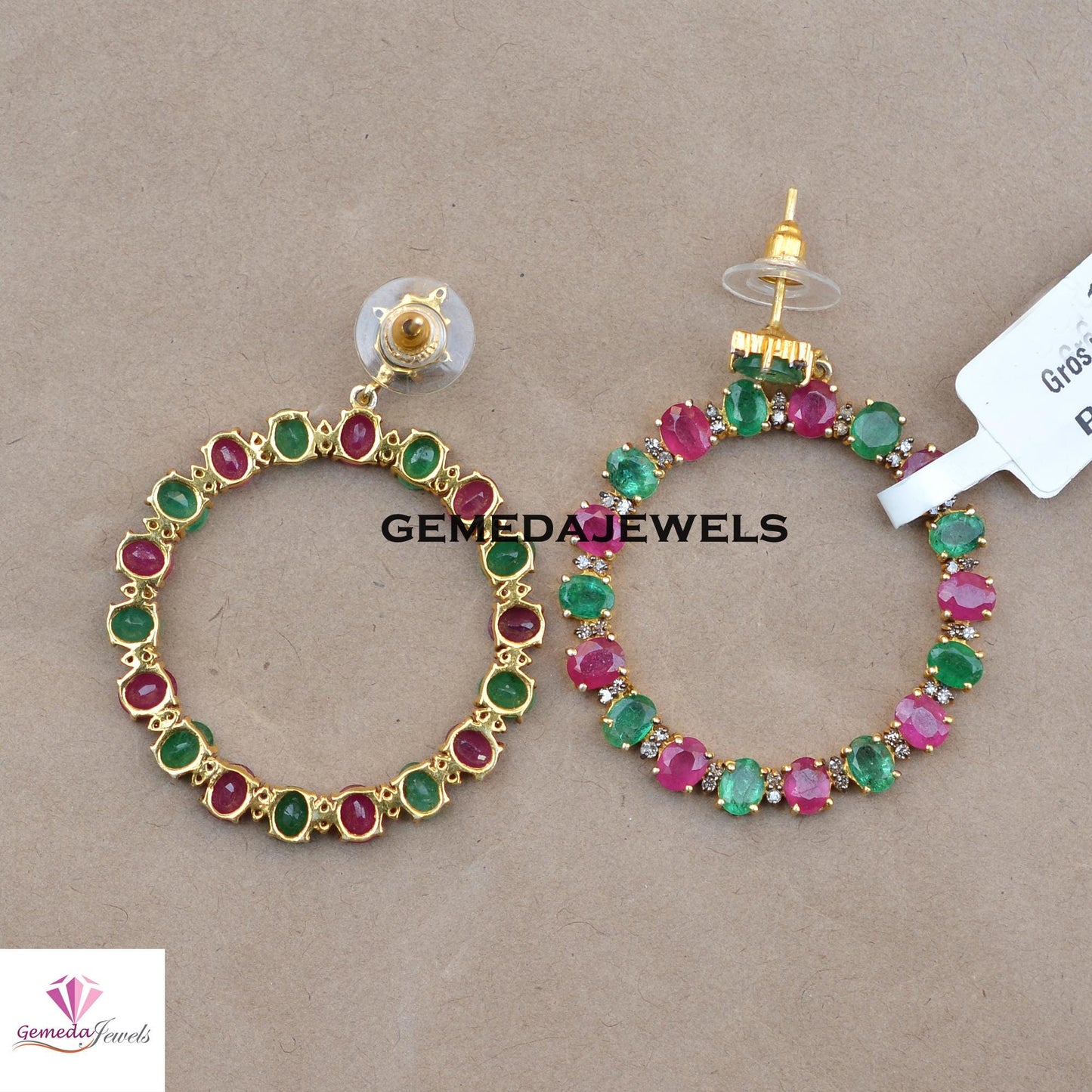 Sale!! Natural Emerald Gemstone Earrings, Ruby 925 Silver Earring Jewelry, Pave Diamond Earrings, Gold Vermeil Jewelry, Women's Jewelry