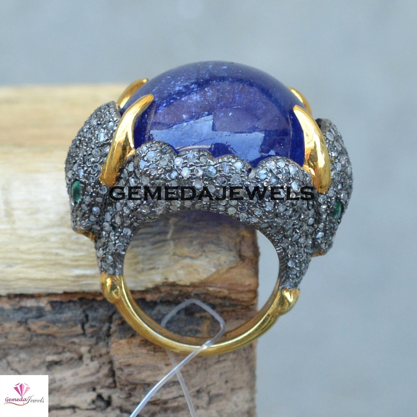 Tanzanite Silver Ring, Pave Diamond Jewelry, Diamond Bull Face Ring, Cocktail Silver Ring, 925 Silver Jewelry, Gold Filled Ring Jewelry Gift